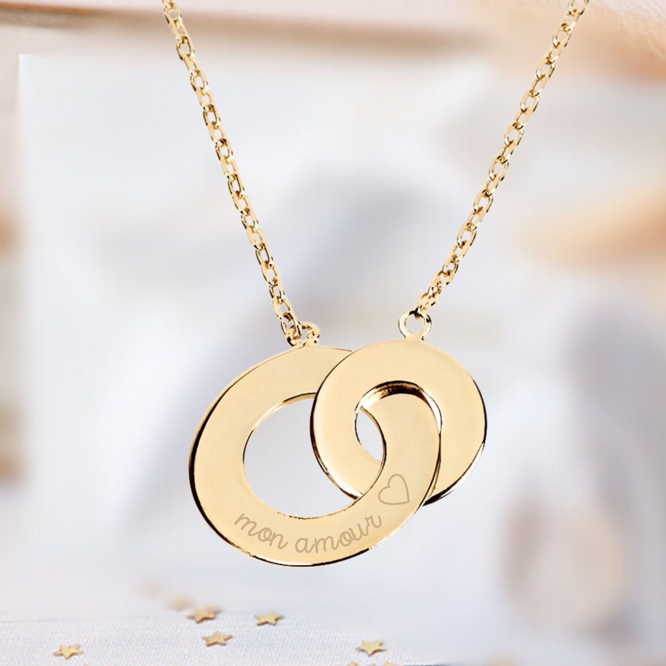 Collier Personnalisé Femme - Anneaux Entrelacés - Plaqué Or 18K