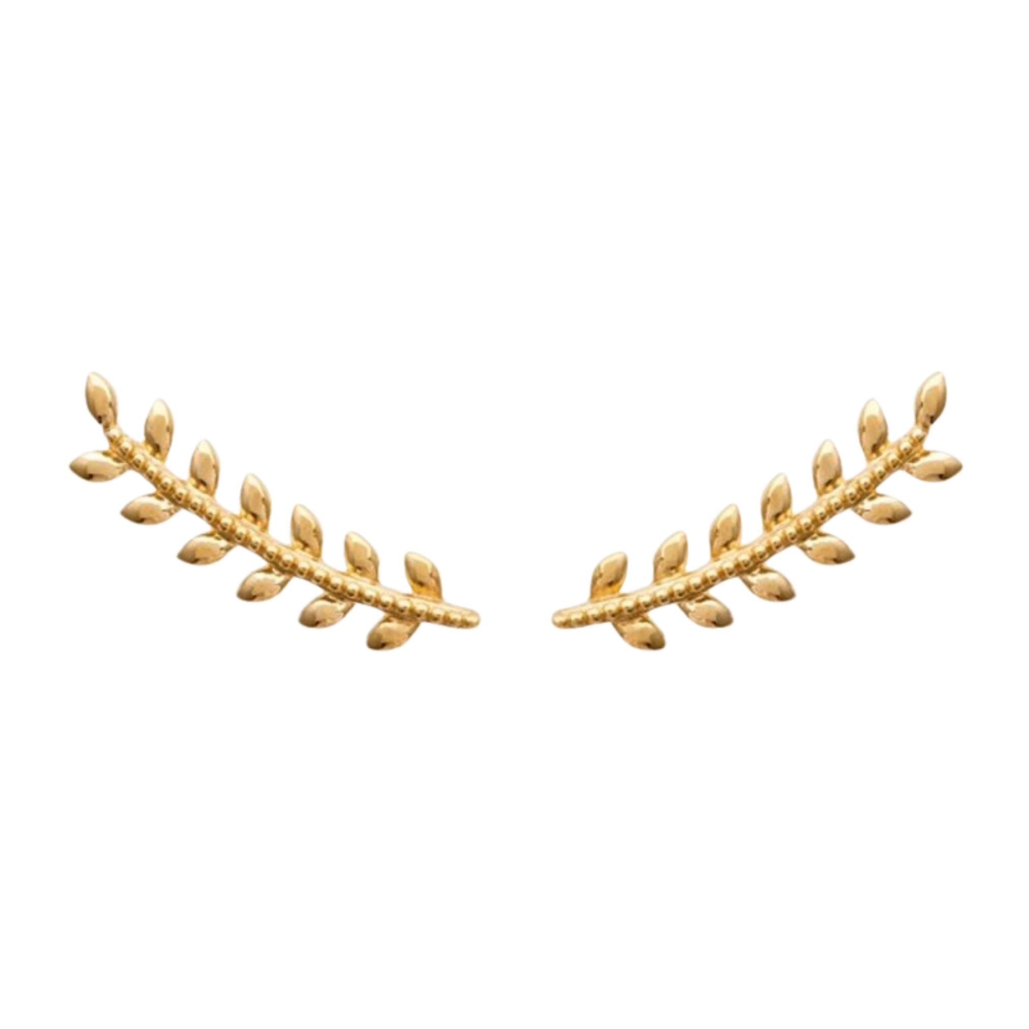 Boucles d'Oreilles Montantes - Lauriers - Plaqué Or