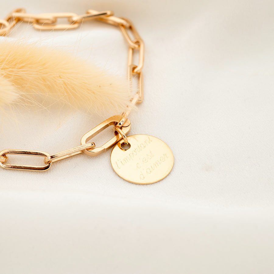 Collier Personnalisé Femme - Grande Maille & Médaille - Plaqué Or 18K