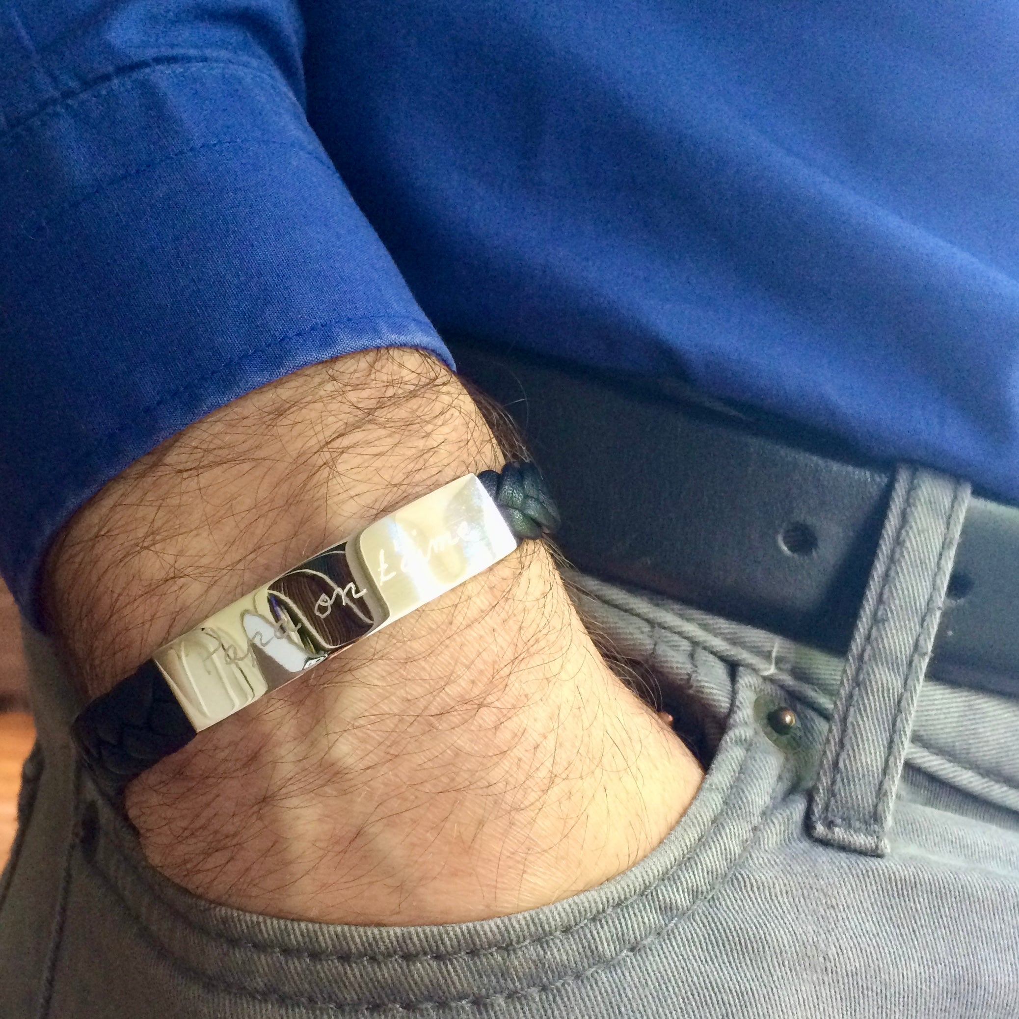 Bracelet Homme Personnalisé - Cuir Tressé & Plaque - Acier