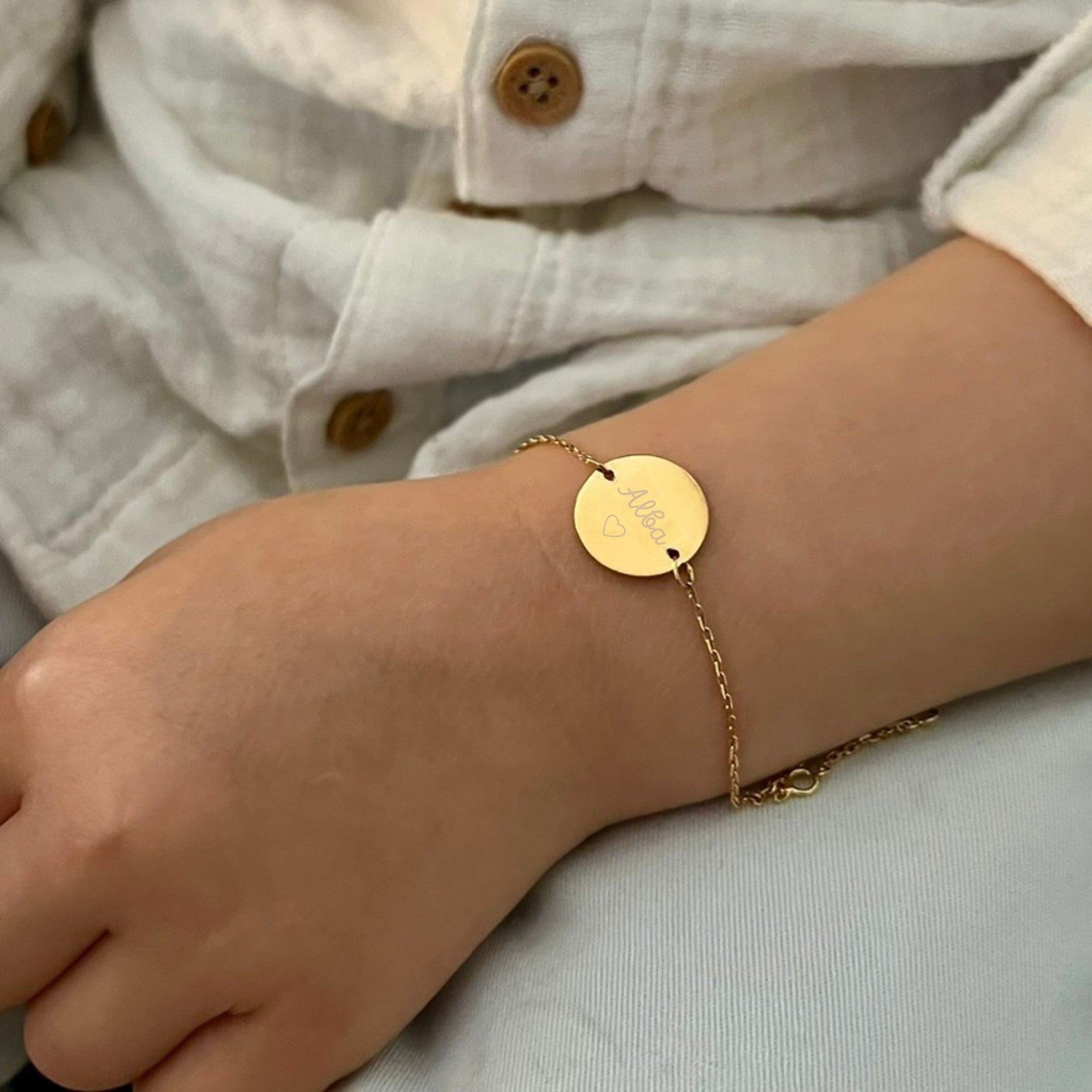 Bracelet Enfant Personnalisé - Chaîne et Médaille - Plaqué Or 18K