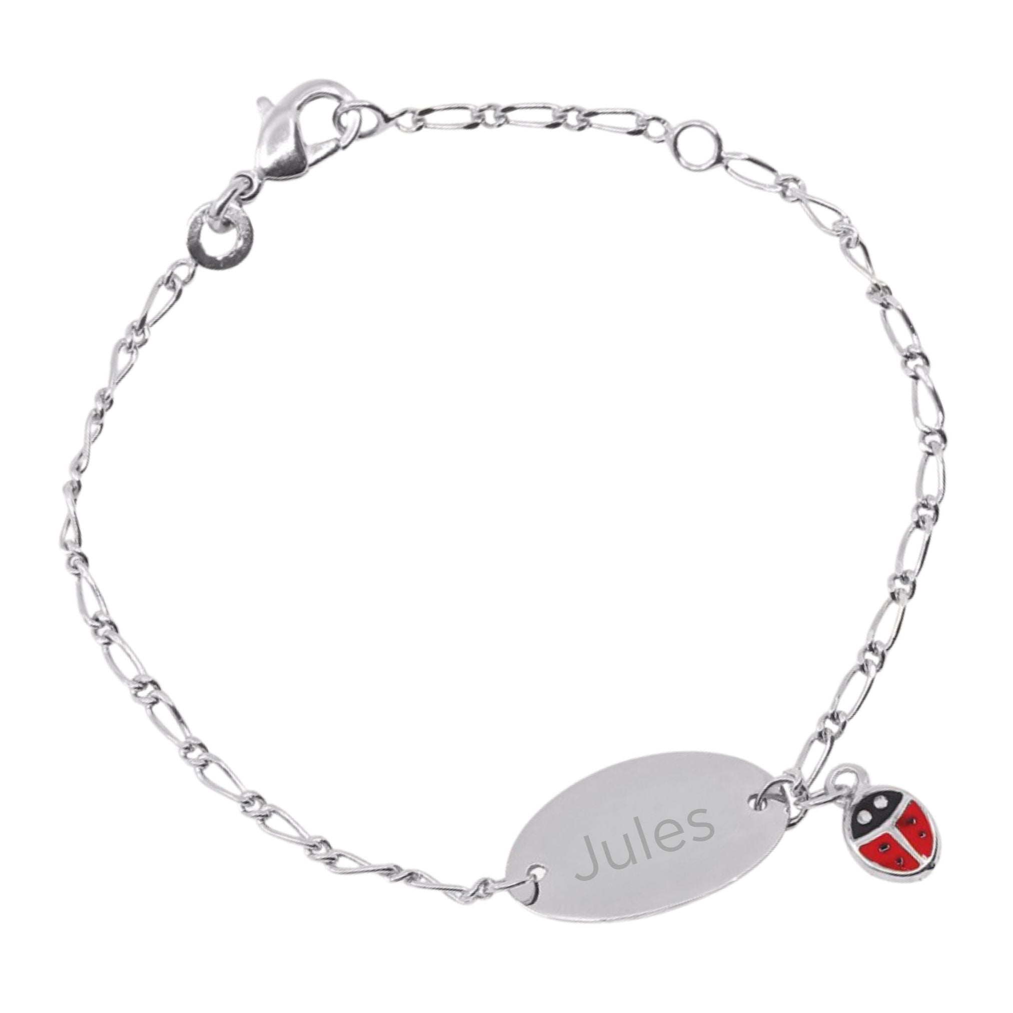 Bracelet Enfant Personnalisé – Chaîne, Gourmette Ovale & Coccinelle – Argent 925