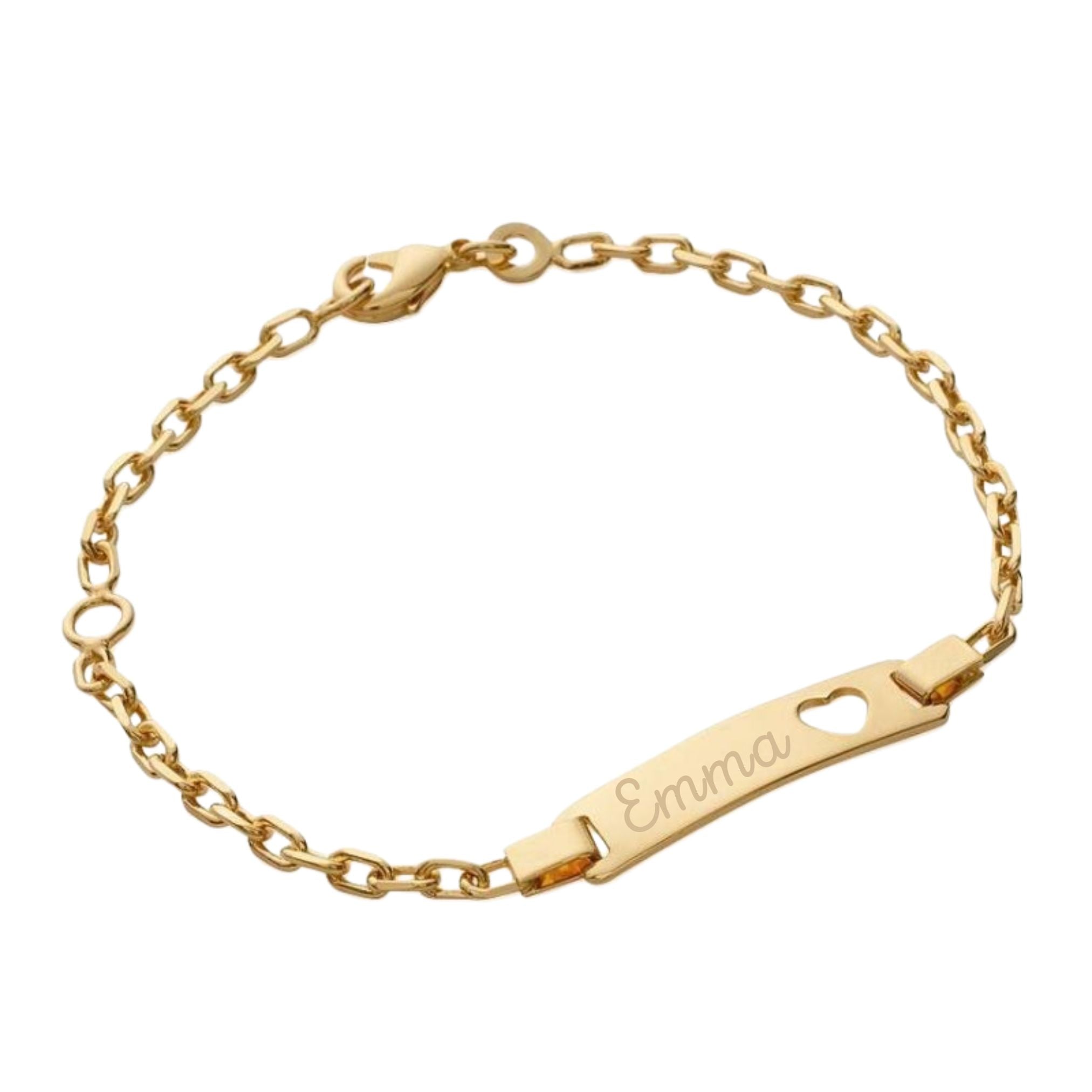 Bracelet Enfant Personnalisé – Chaîne, Plaque avec Cœur – Plaqué Or 18K