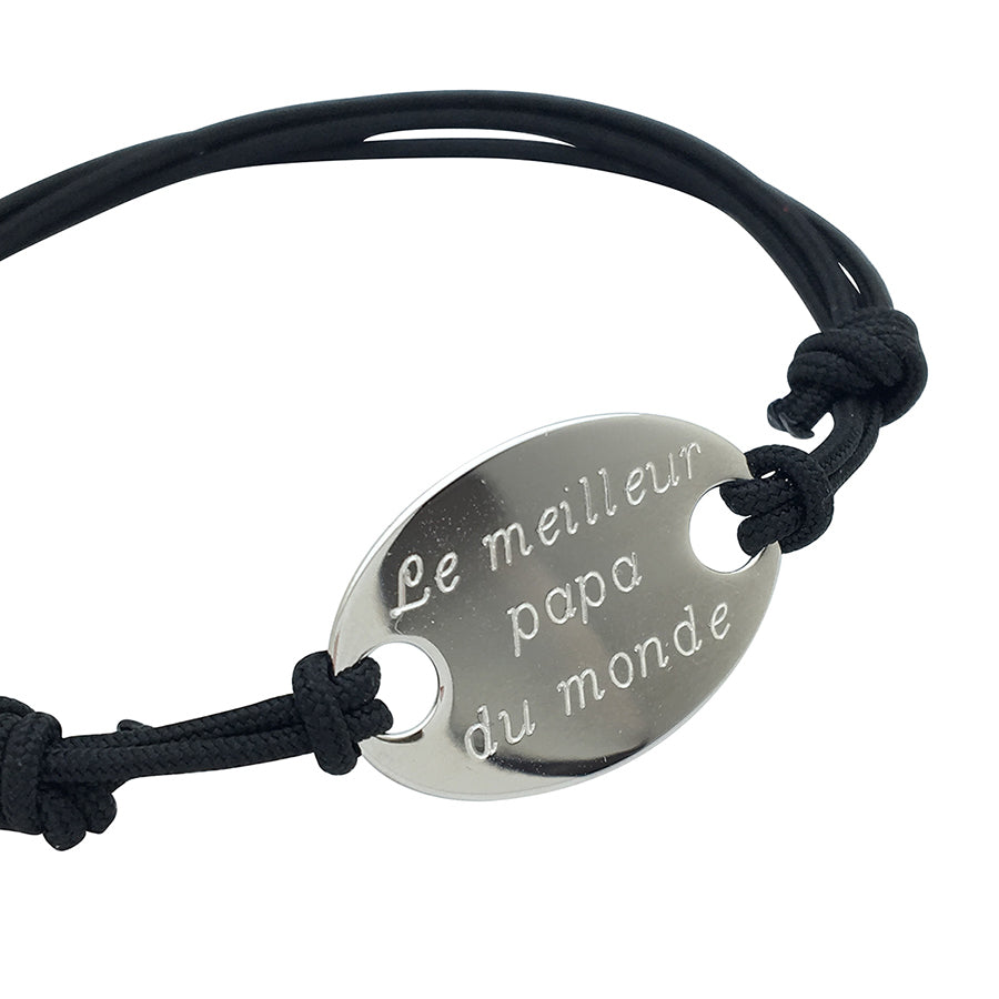 Bracelet Homme Personnalisé - Cordon et Médaille Ovale - Argent 925