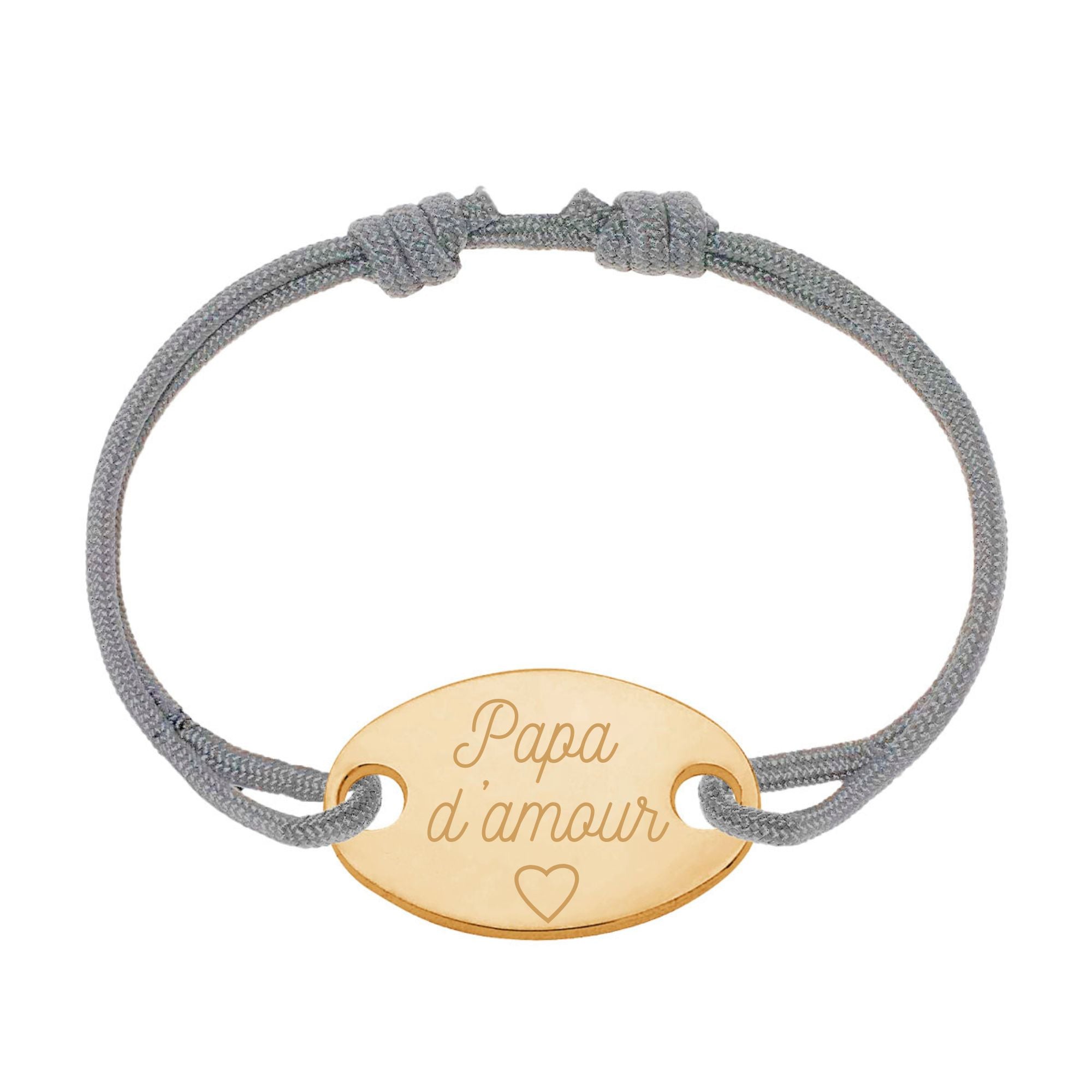 Bracelet Homme Personnalisé - Cordon et Médaille Ovale - Plaqué Or 18 K