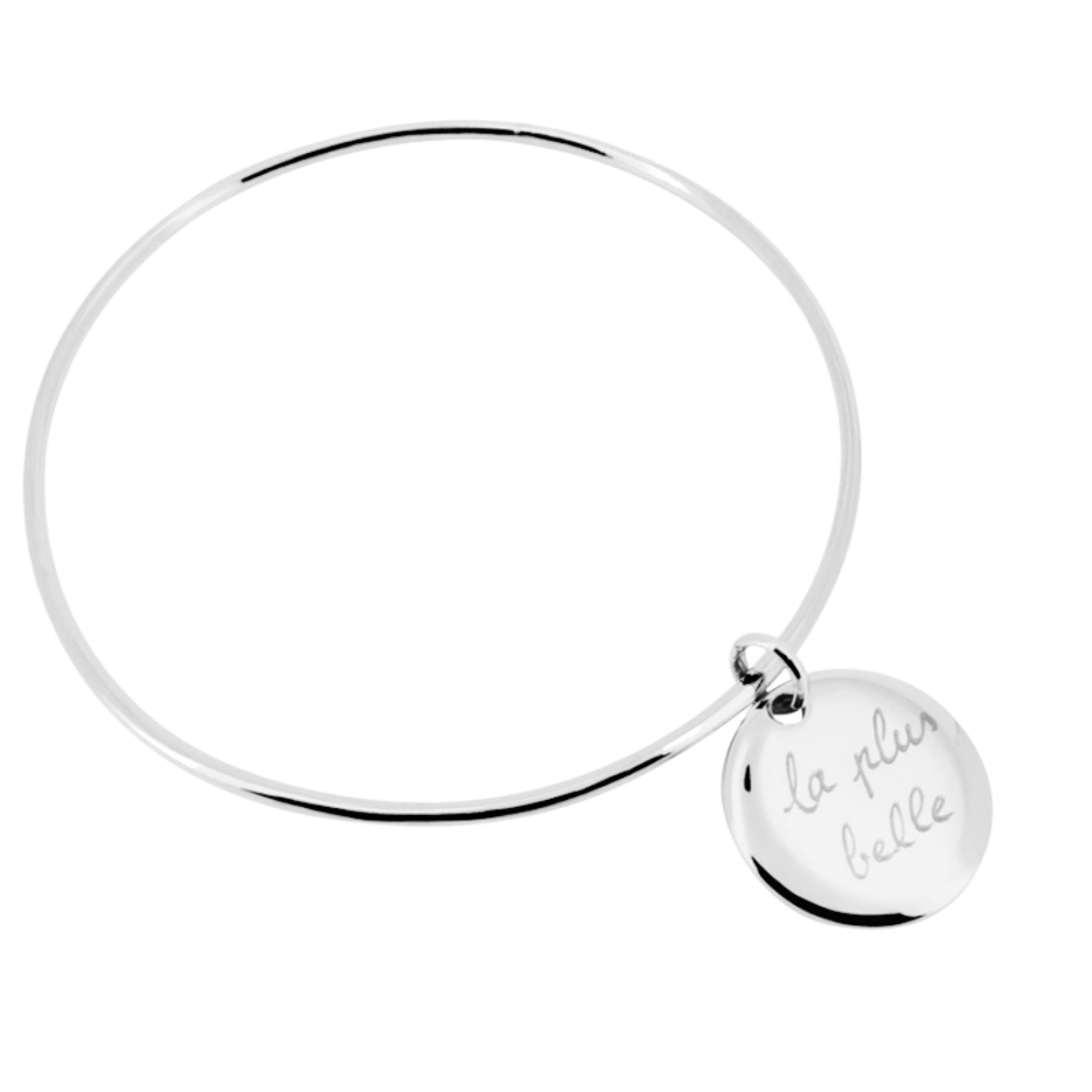 Bracelet Personnalisé Femme - Jonc et Médaille - Argent 925