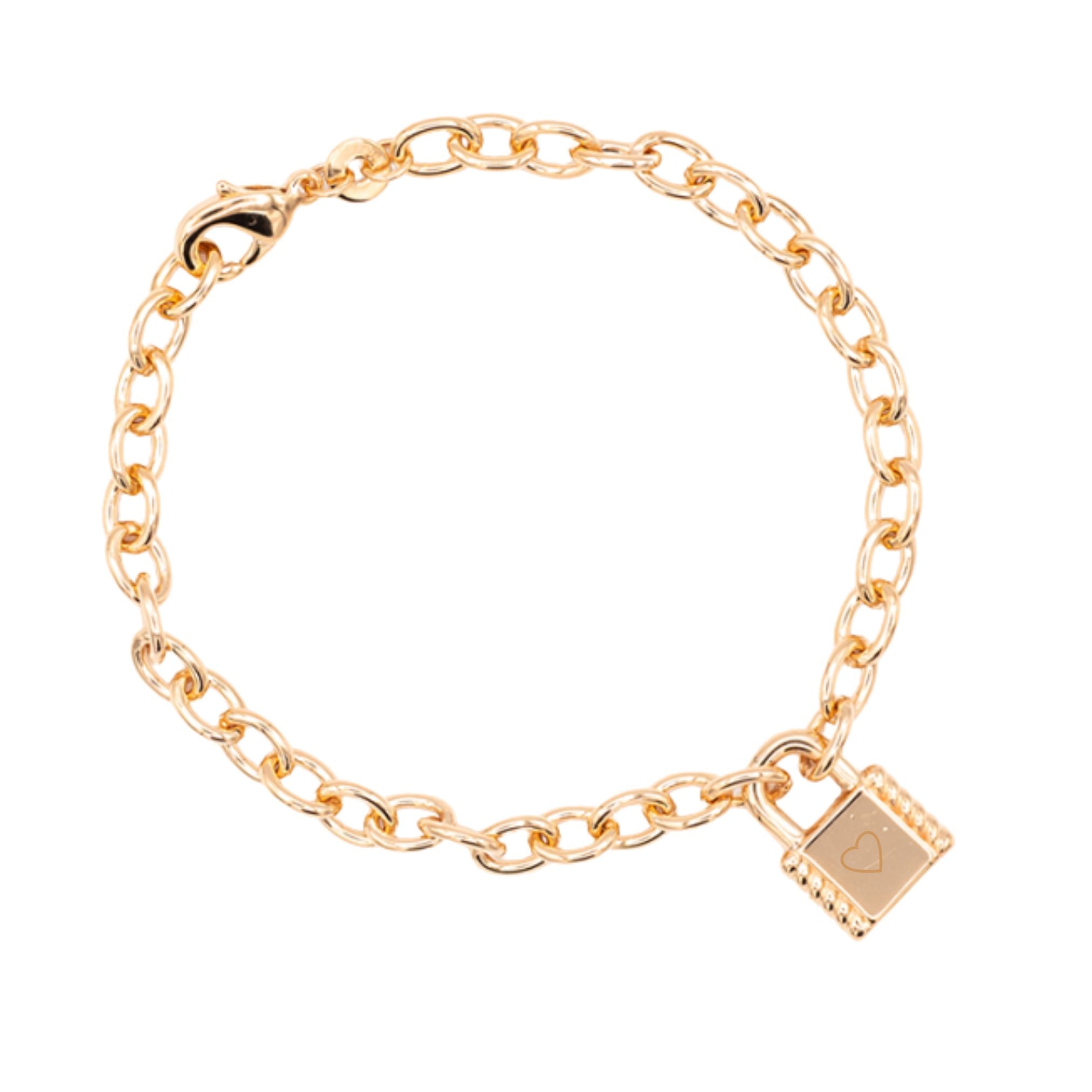 Bracelet Personnalisé Femme - Chaîne & Cadenas - Plaqué Or 18K