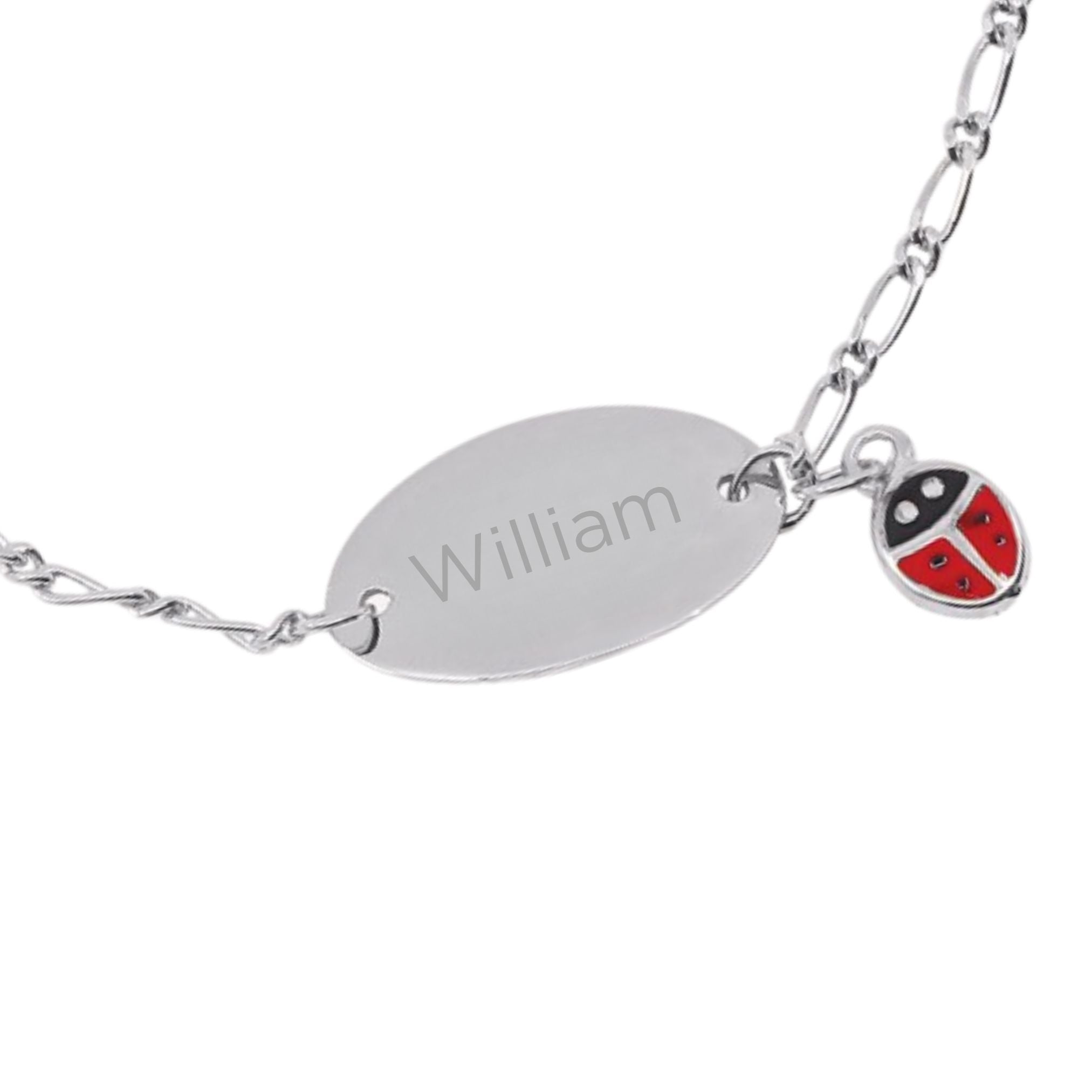 Bracelet Enfant Personnalisé – Chaîne, Gourmette Ovale & Coccinelle – Argent 925