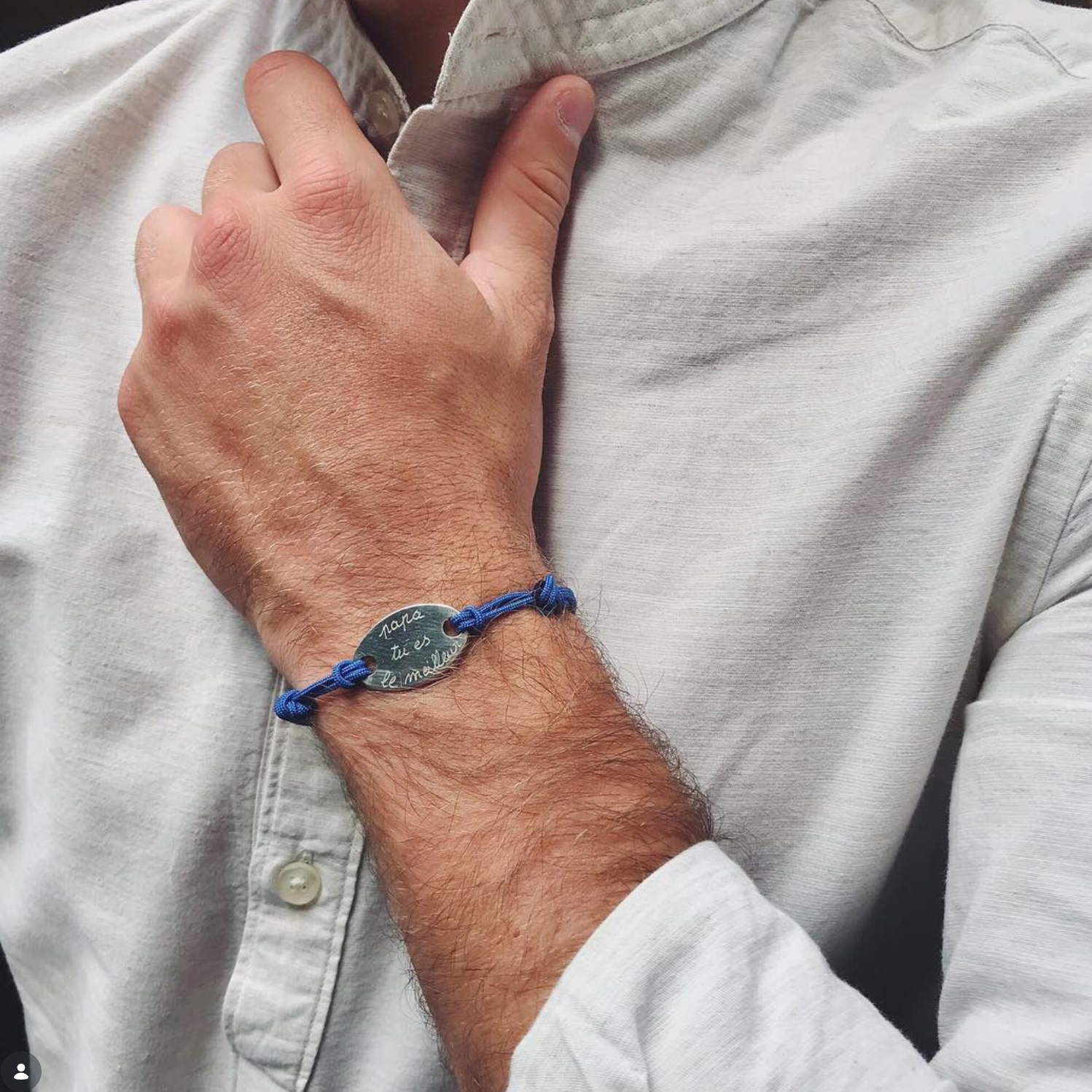 Bracelet Homme Personnalisé - Cordon et Médaille Ovale - Argent 925