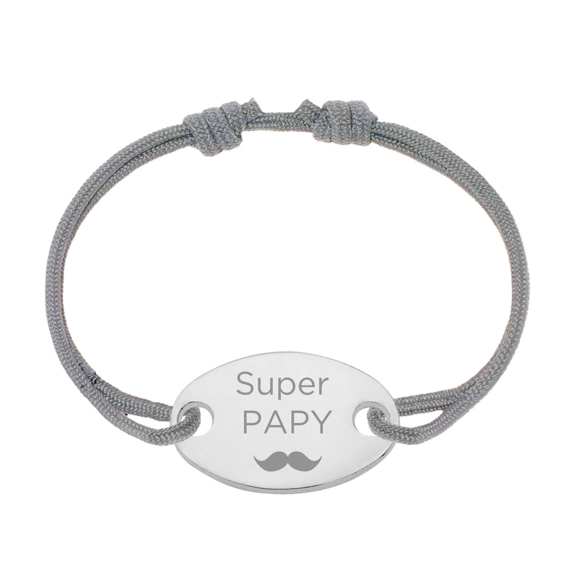 Bracelet Homme Personnalisé - Cordon et Médaille Ovale - Argent 925