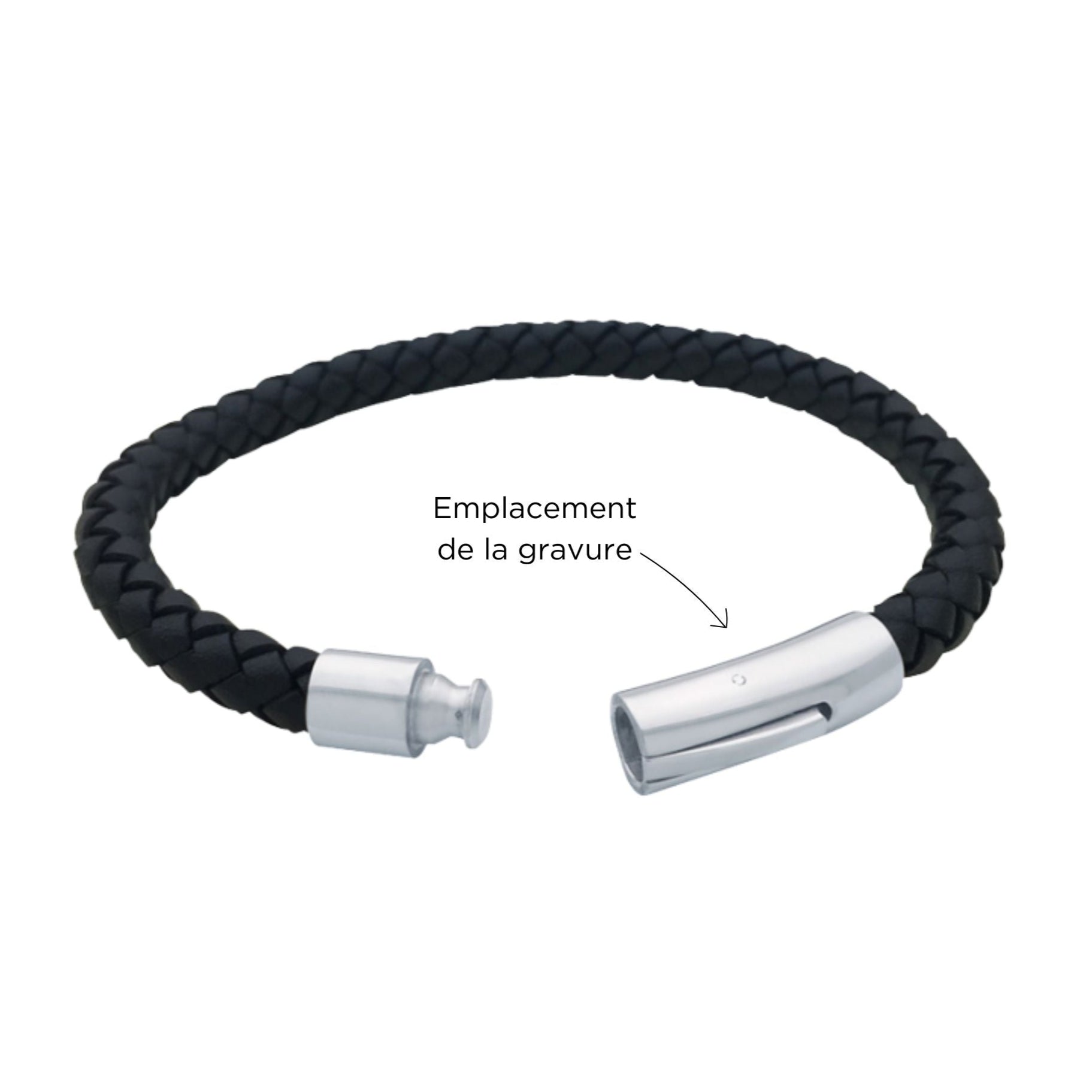 Bracelet Homme Personnalisé - Cuir Tressé Rond - Acier