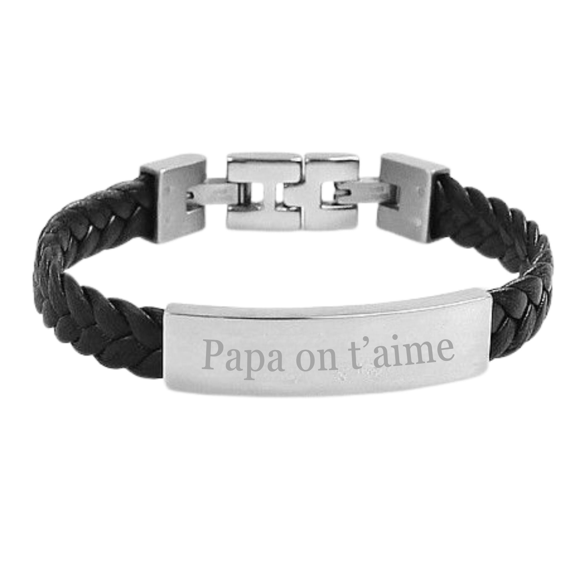 Bracelet Homme Personnalisé - Cuir Tressé & Plaque - Acier
