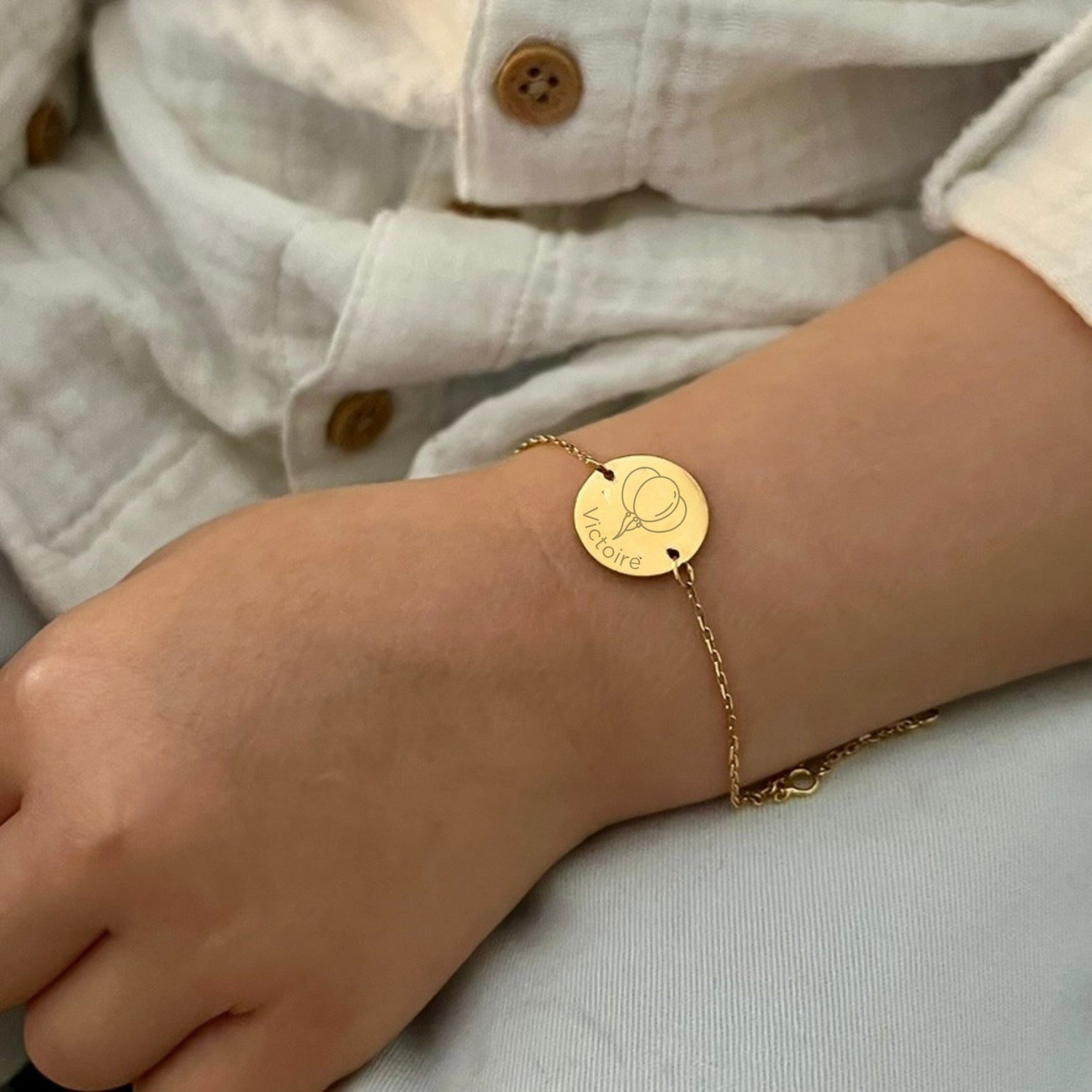 Bracelet Enfant Personnalisé - Chaîne, Médaille et Illustration - Plaqué Or 18K