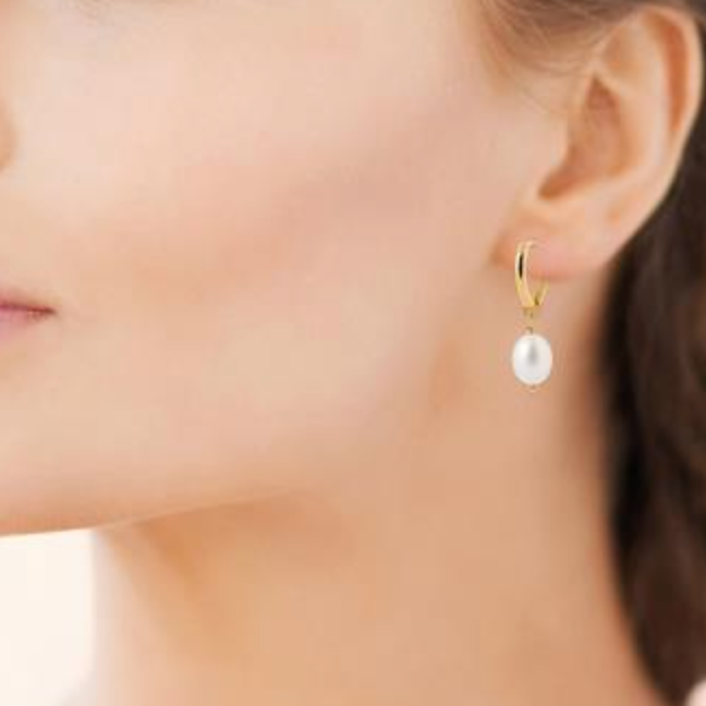 Boucles d'Oreilles - Créoles Perle - Plaqué Or