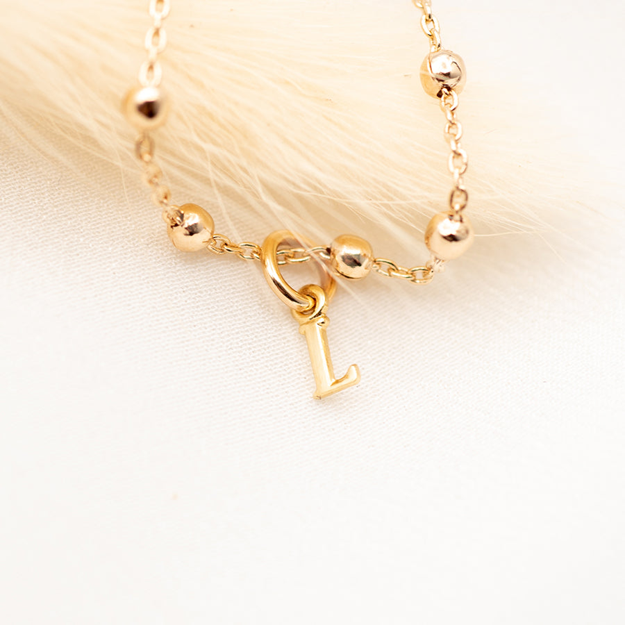 Bracelet Personnalisé Femme - Chaîne Perlée et Initiale - Plaqué Or 18K