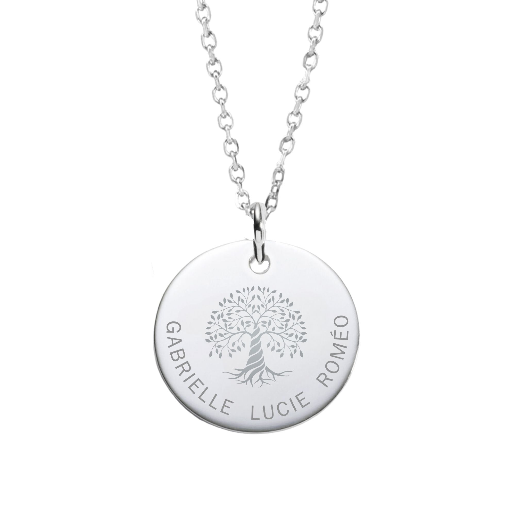 Collier Personnalisé Femme - Médaille Gravée Arbre de VIe - Argent 925