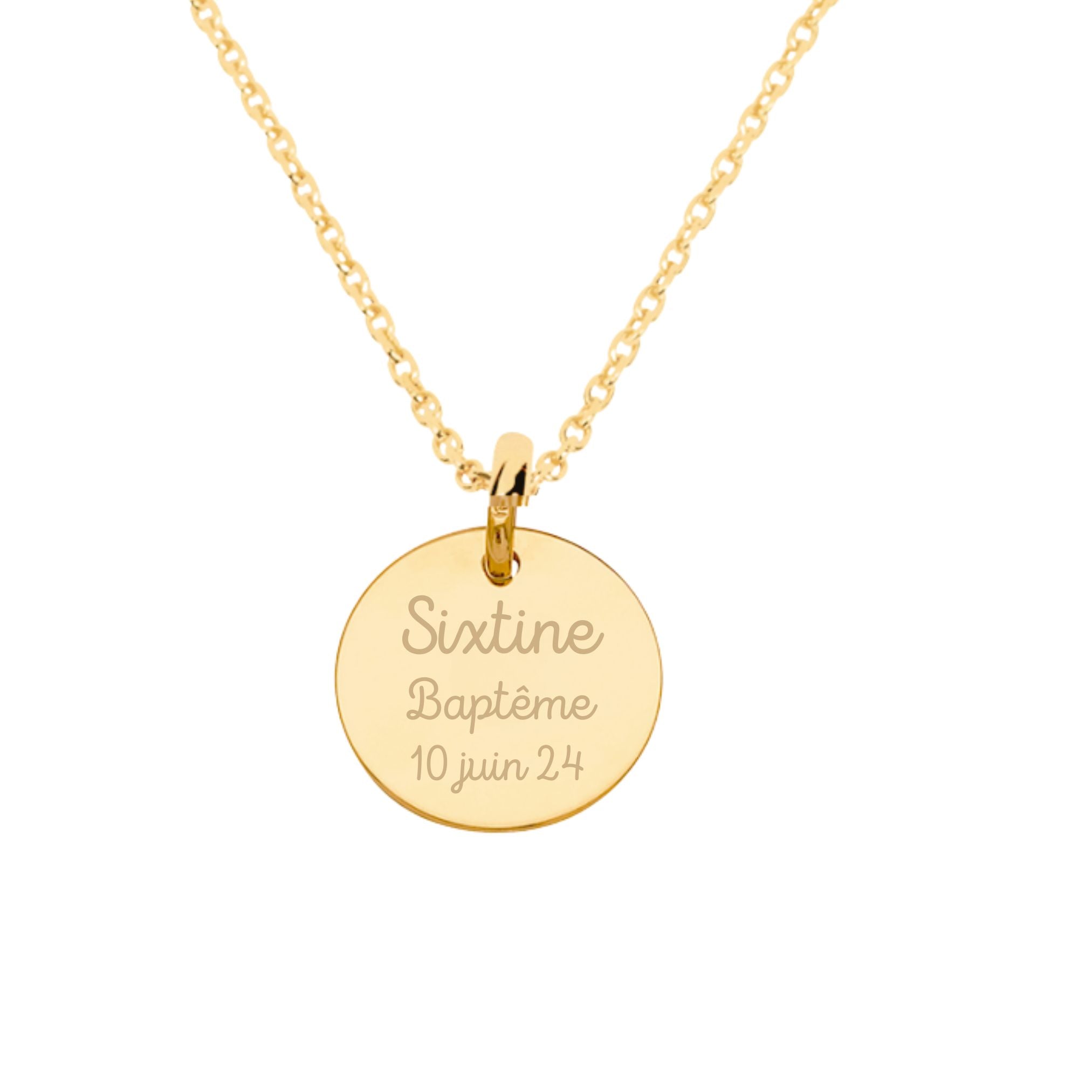 Collier Personnalisé Enfant - Médaille 15 mm - Plaqué Or 18K