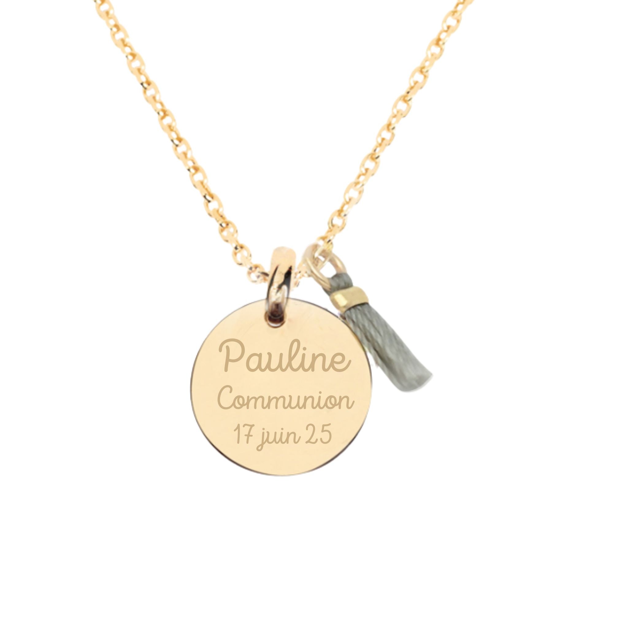 Collier Personnalisé Enfant - Médaille et Pompon - Plaqué Or 18K