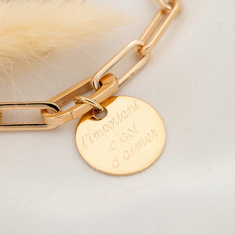 Collier Personnalisé Femme - Grande Maille & Médaille - Plaqué Or 18K