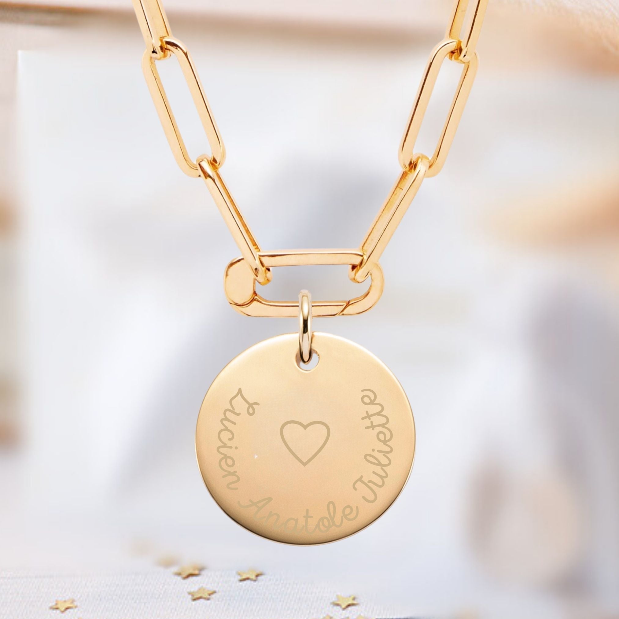 Collier Personnalisé Femme - Grande Maille & Médaille - Plaqué Or 18K
