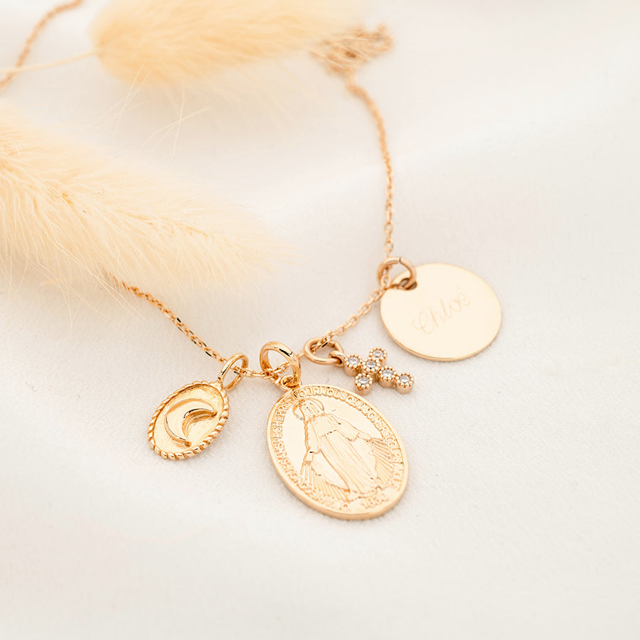 Collier Personnalisé Femme - Médaille Miraculeuse – Plaqué Or 18K – Bijou Symbolique Gravé