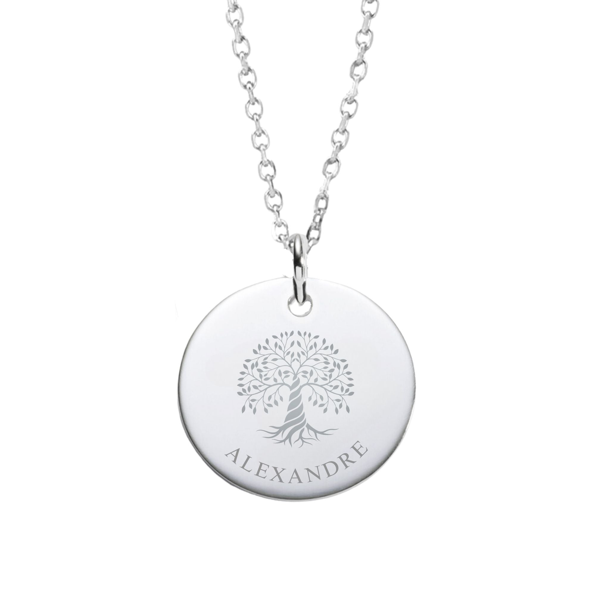 Collier Personnalisé Femme - Médaille Gravée Arbre de VIe - Argent 925