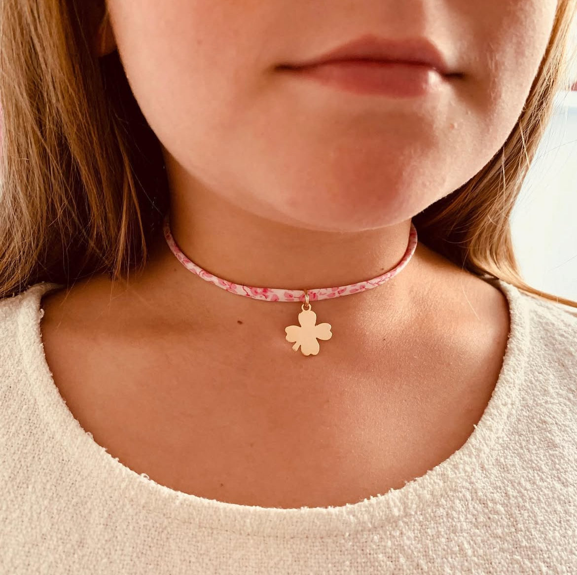 Collier Personnalisé Enfant - Liberty & Trèfle - Plaqué Or 18K