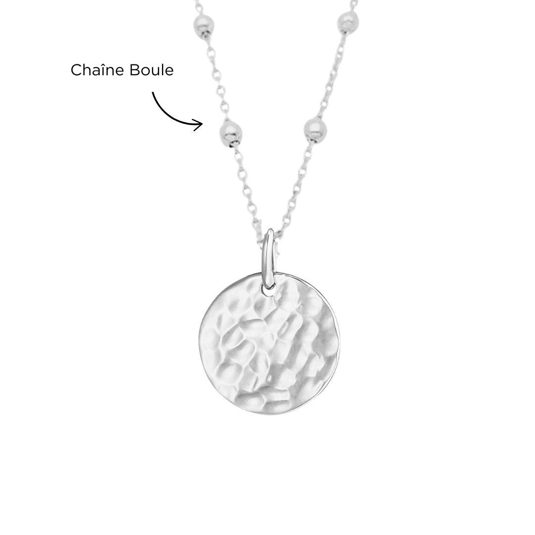 Collier Personnalisé Femme - Petite Médaille Martelée - Argent 925