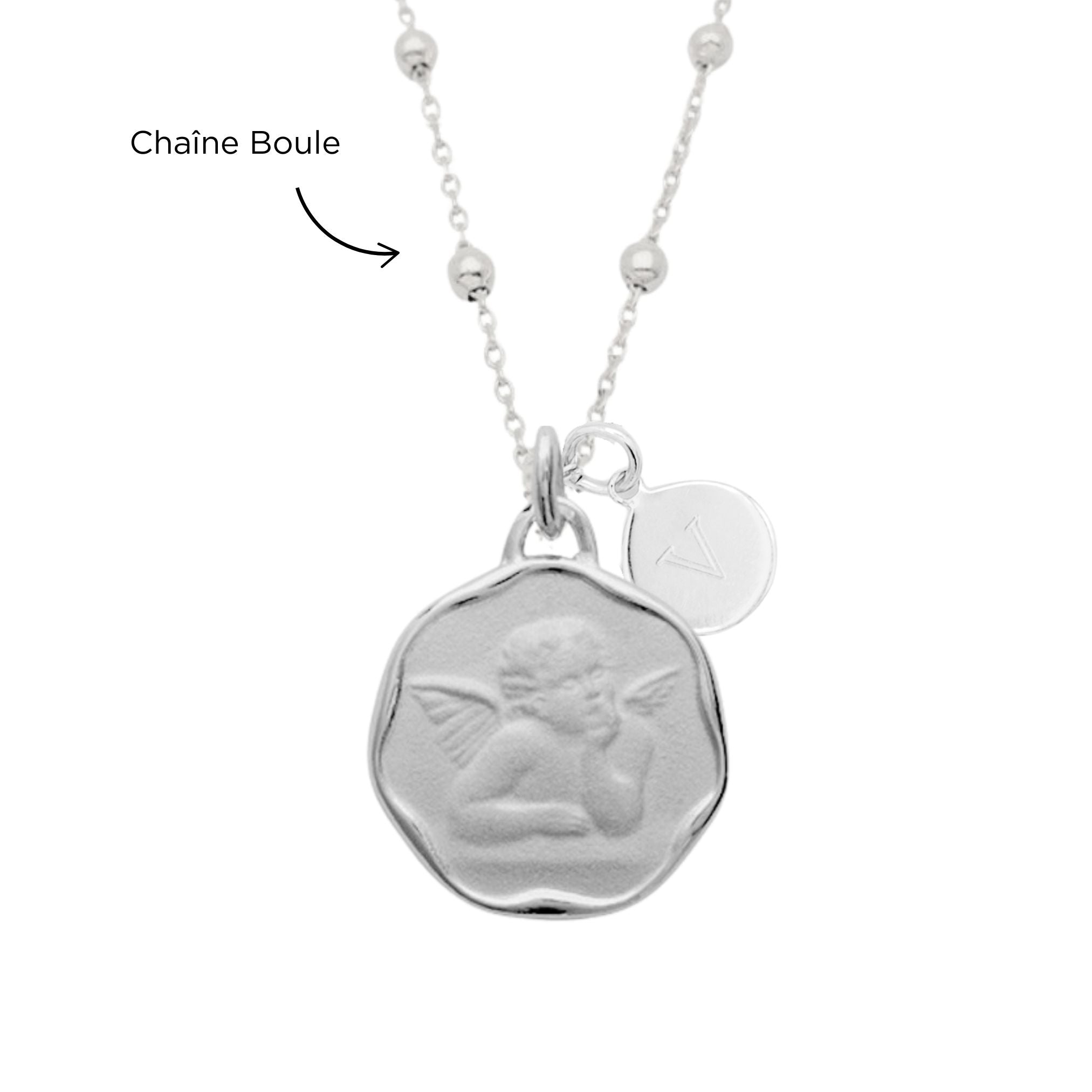 Collier Personnalisé Femme - Ange et Médaille - Argent 925