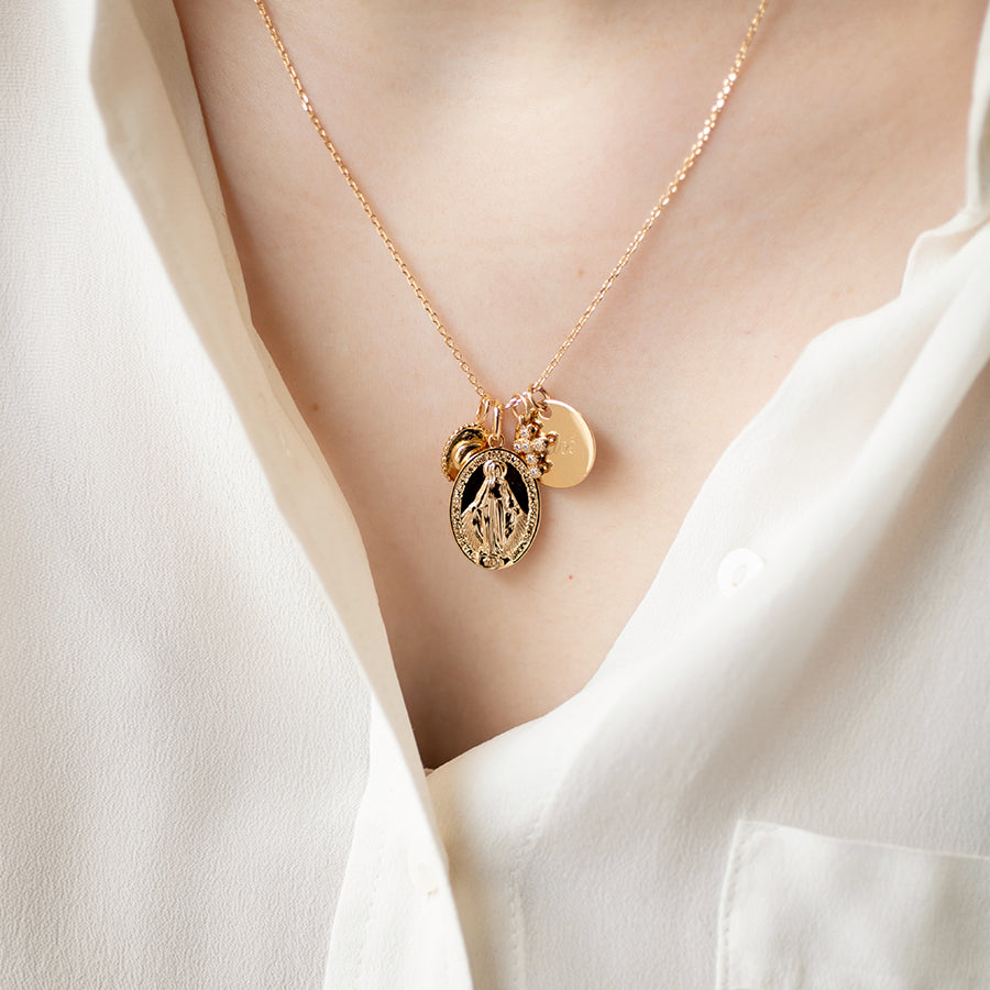 Collier Personnalisé Femme - Médaille Miraculeuse – Plaqué Or 18K – Bijou Symbolique Gravé