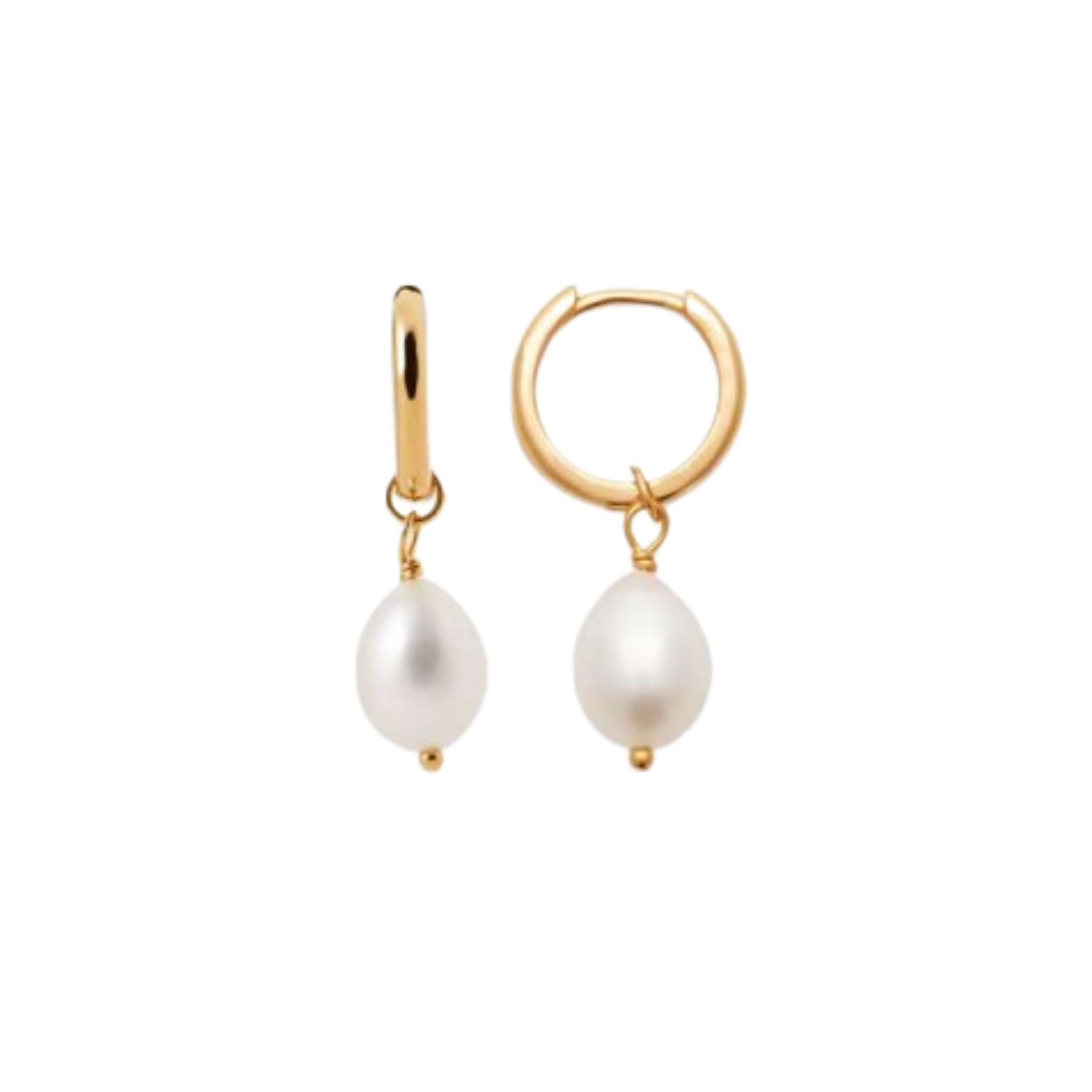 Boucles d'Oreilles - Créoles Perle - Plaqué Or