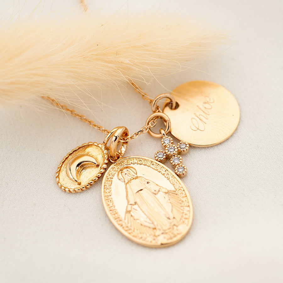 Collier Personnalisé Femme - Médaille Miraculeuse – Plaqué Or 18K – Bijou Symbolique Gravé