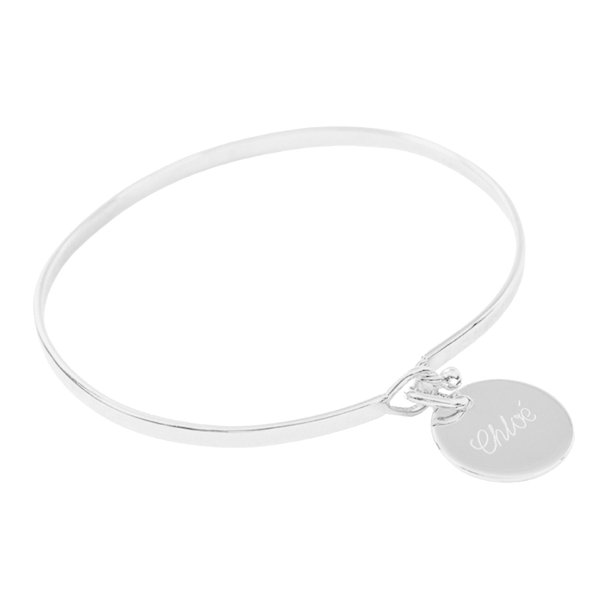 Bracelet Personnalisé Femme - Jonc Serrure et Médaille - Argent