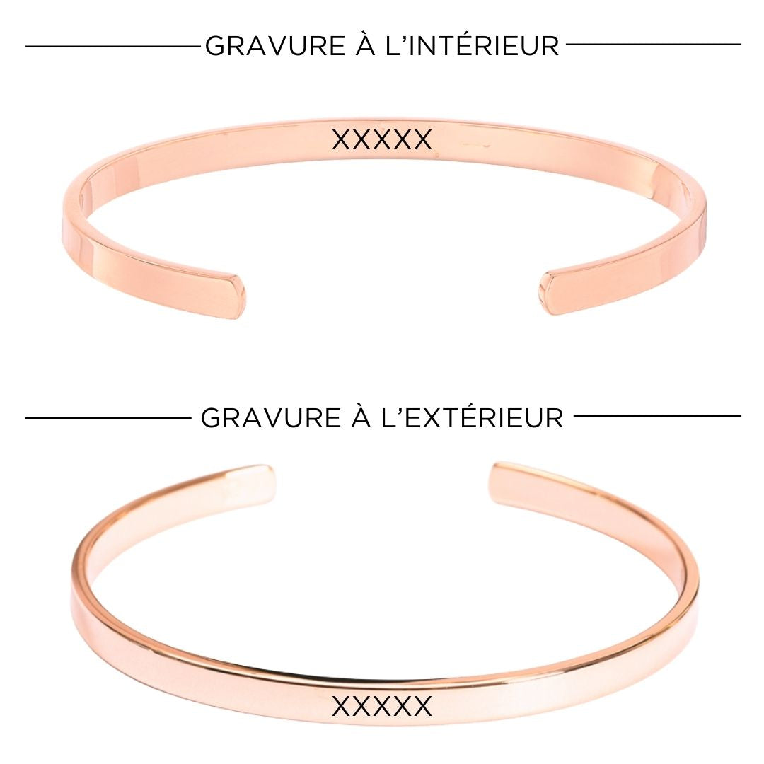Bracelet Personnalisé Femme - Jonc Ouvert - Plaqué Or Rose 18K