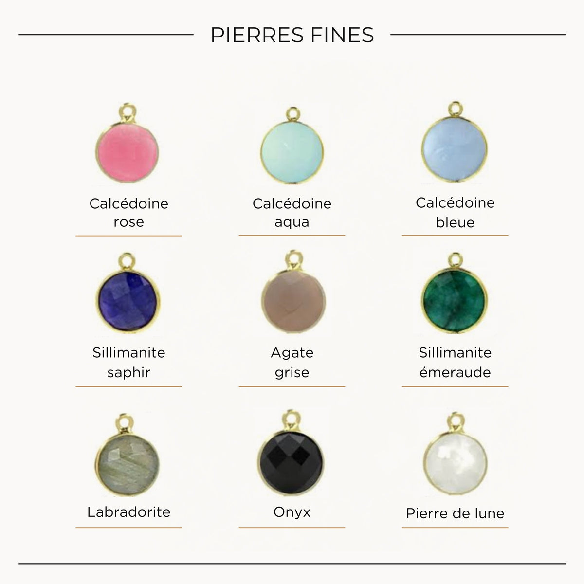 Neuf pierres fines au choix serties en plaqué or 18K – Isabelle B