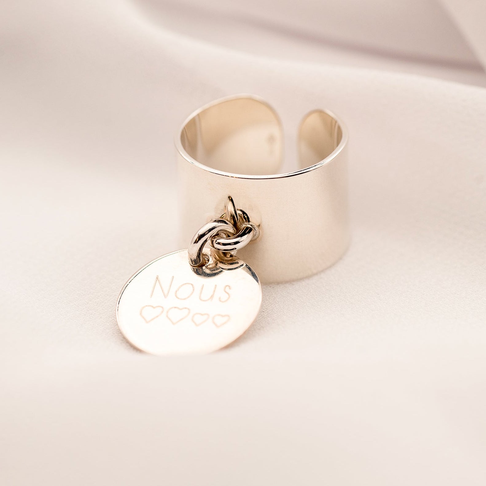 Bague Personnalisée Femme Ajustable – Médaille Gravée – Argent 925