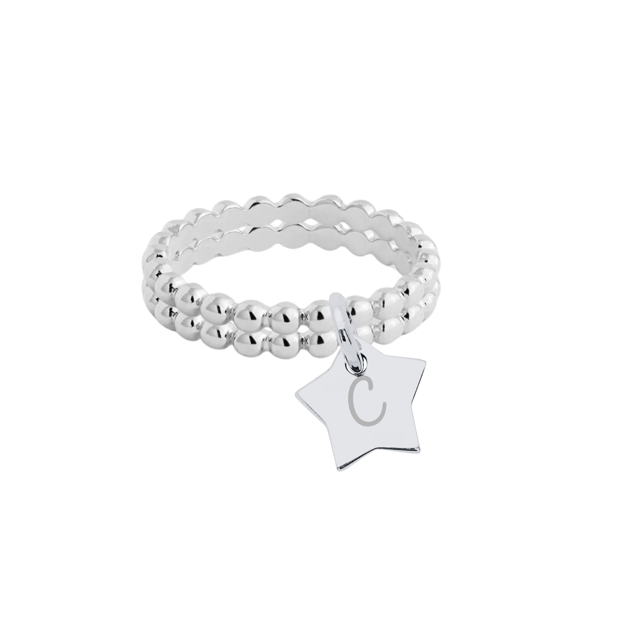 Bague Personnalisée Femme - Petites Perles Deux Rangs & Médaille Gravée – Argent 925