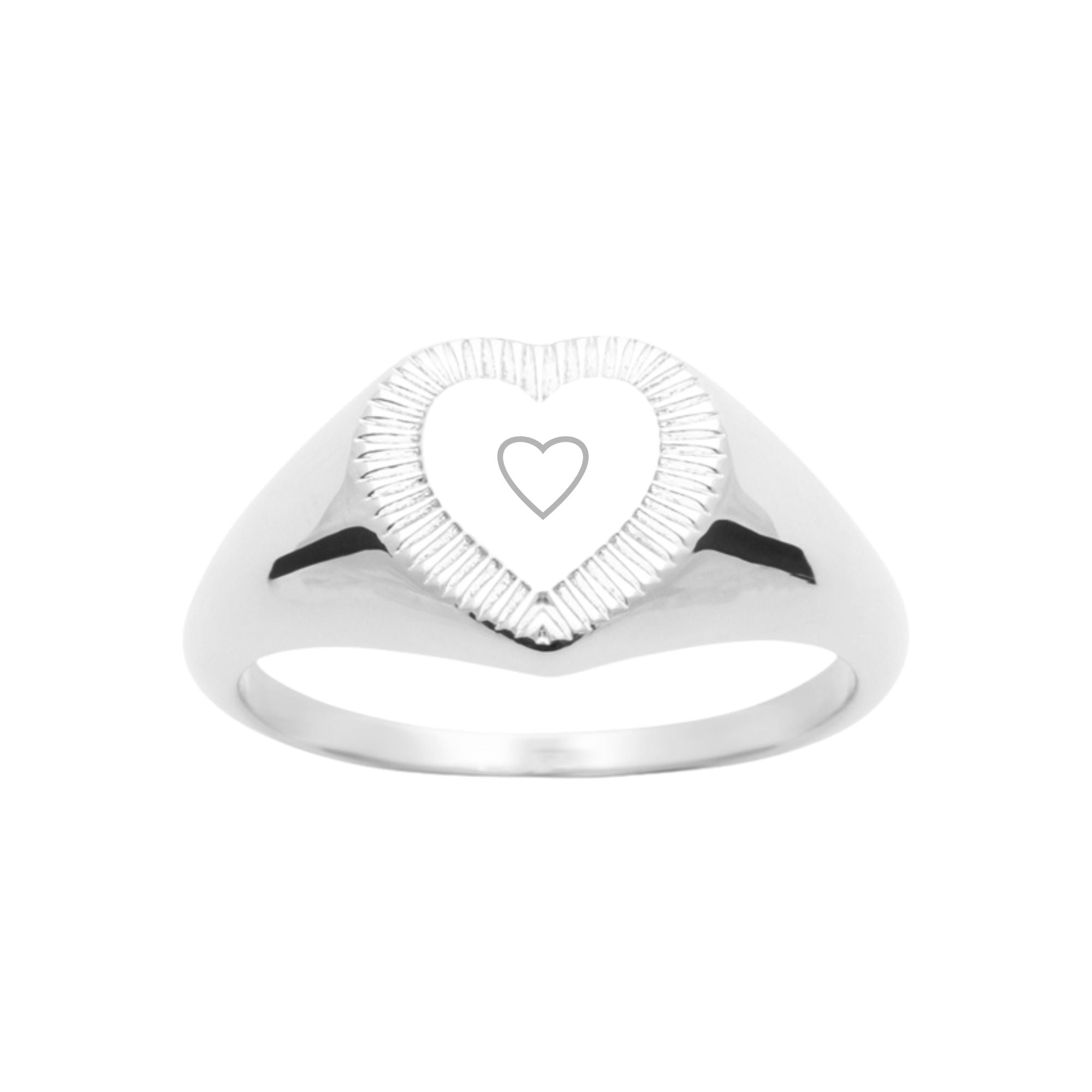 Bague Personnalisée Femme – Chevalière, Cœur Strié – Argent 925