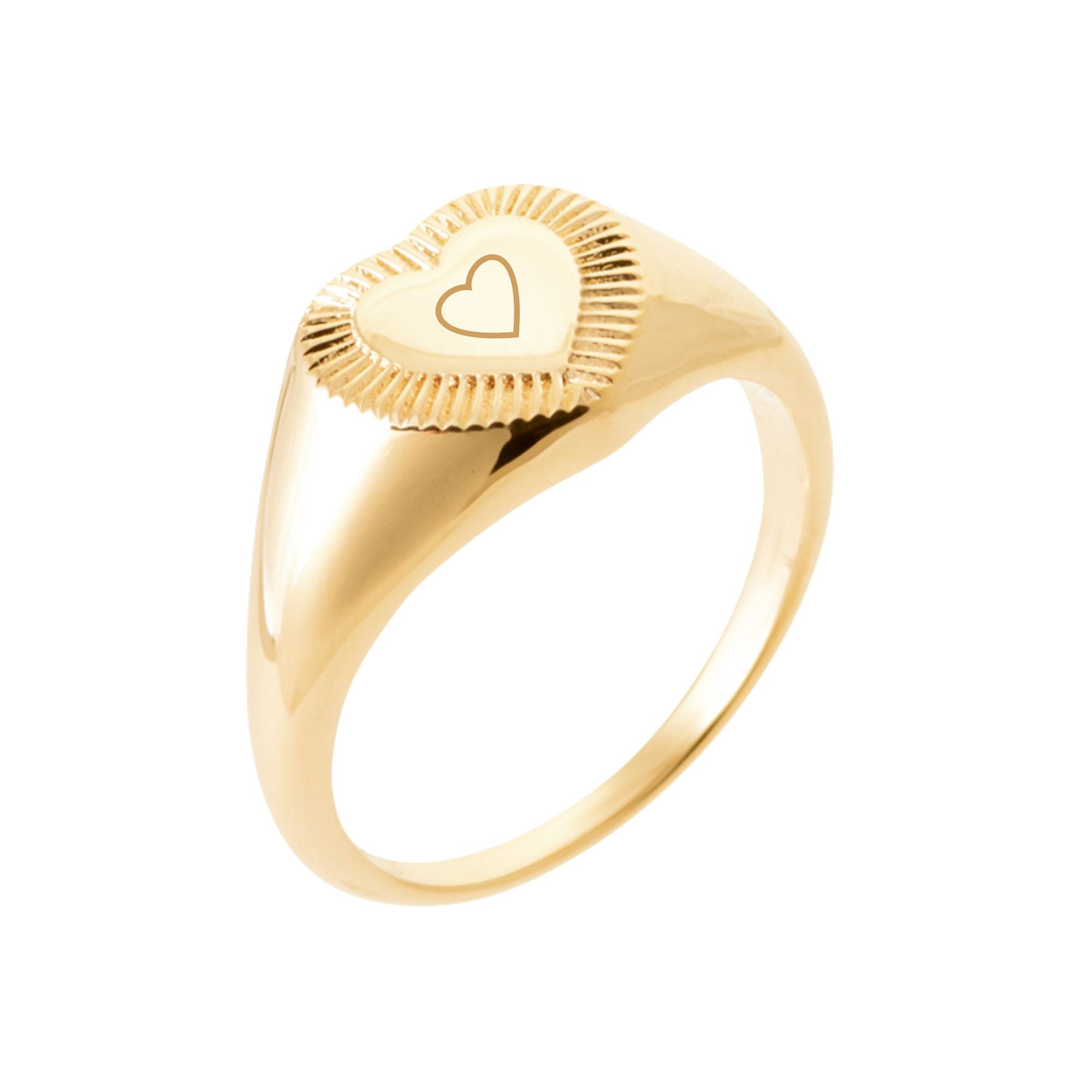 Bague Personnalisée Femme – Chevalière, Cœur Strié – Plaqué Or 18K
