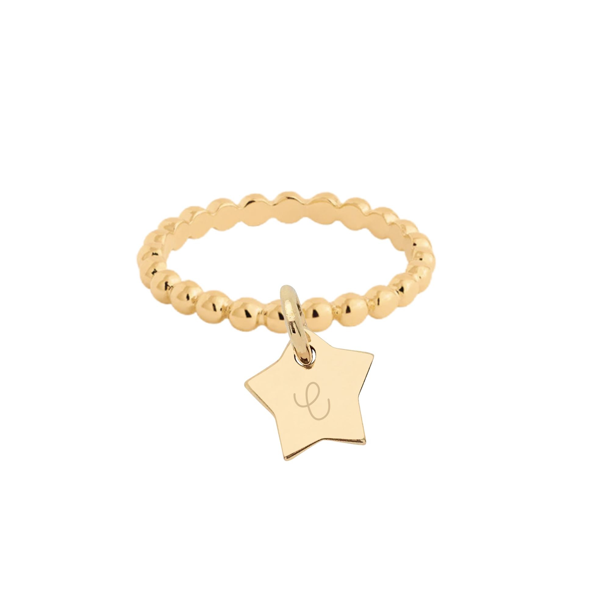 Bague Personnalisée Femme - Petites Perles Un Rang & Médaille Gravée – Plaqué Or 18K