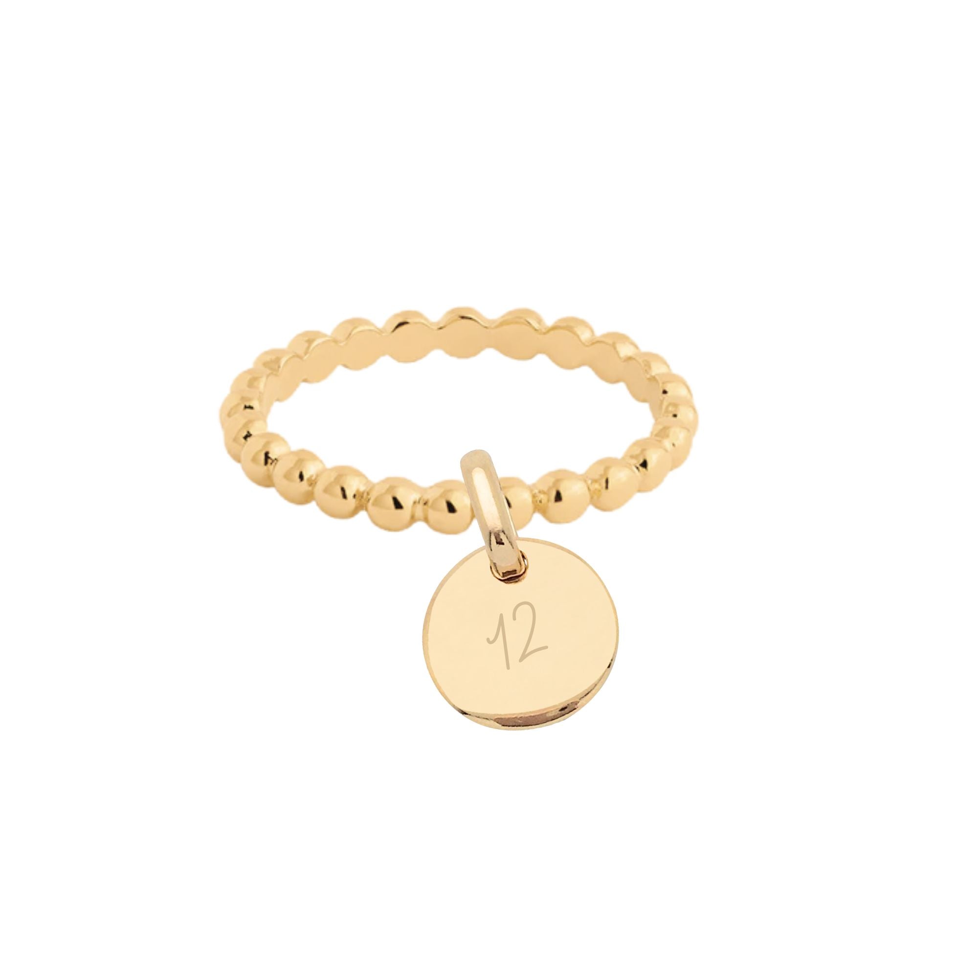 Bague Personnalisée Femme - Petites Perles Un Rang & Médaille Gravée – Plaqué Or 18K