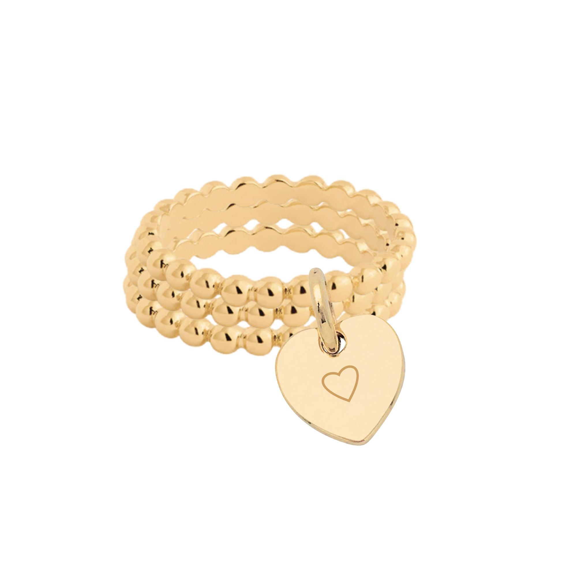 Bague Personnalisée Femme - Petites Perles Trois Rangs & Médaille Gravée – Plaqué Or 18K