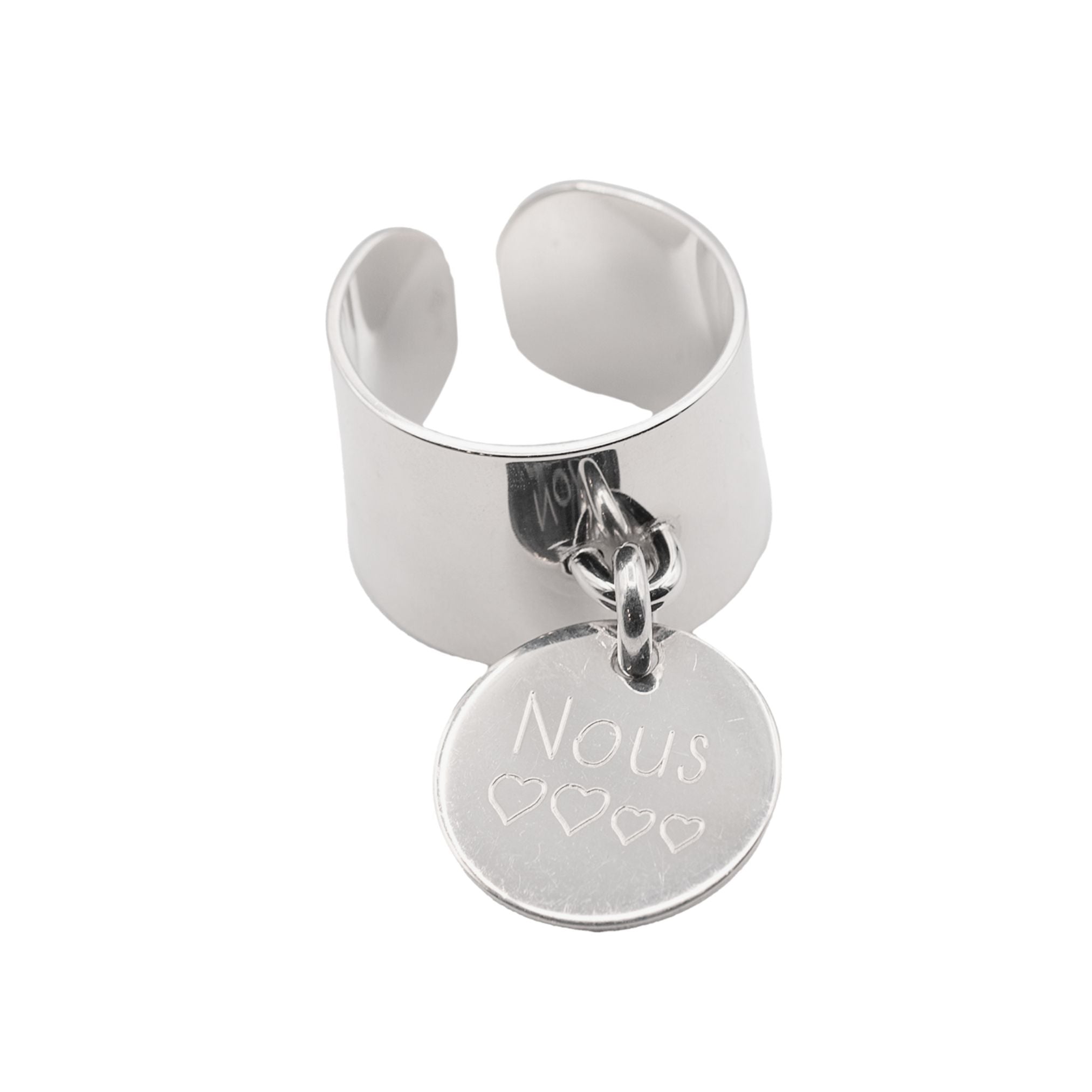 Bague Personnalisée Femme Ajustable – Médaille Gravée – Argent 925