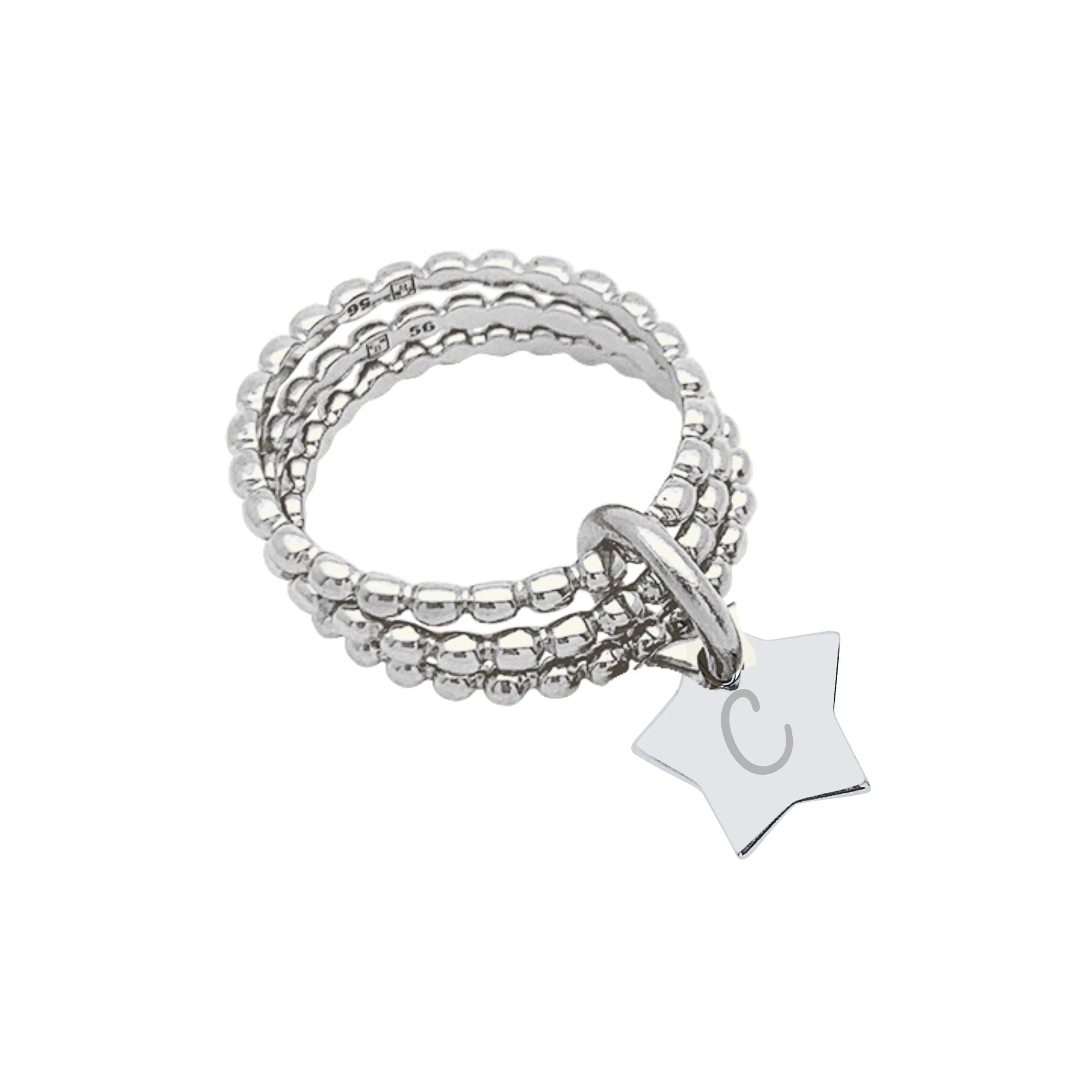 Bague Personnalisée Femme - Petites Perles Trois Rangs & Médaille Gravée – Argent 925