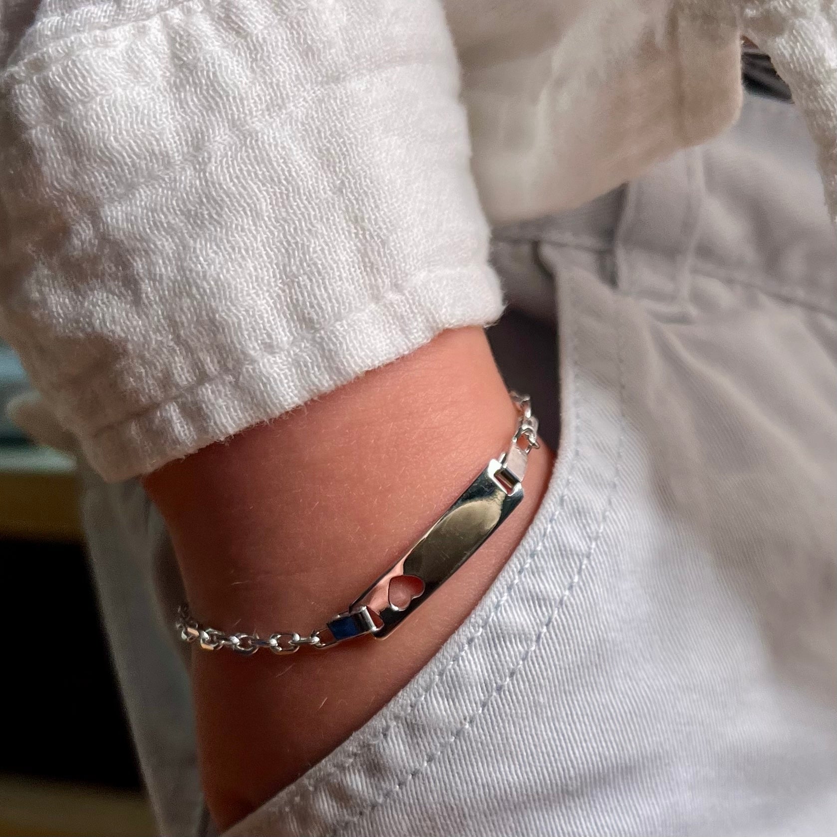 Bracelet Enfant Personnalisé – Chaîne, Plaque avec Cœur – Argent 925