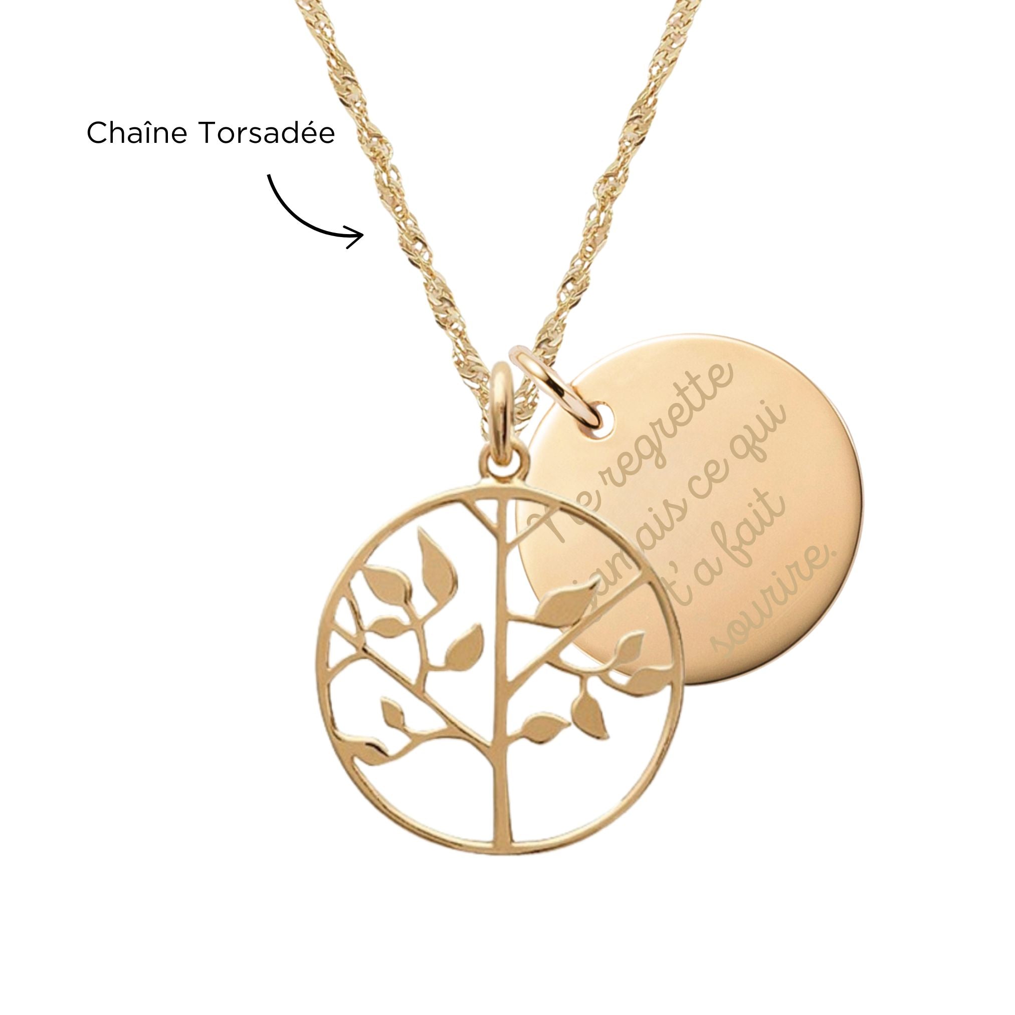 Collier Personnalisé Femme – Arbre de Vie & Médaille – Plaqué Or 18K