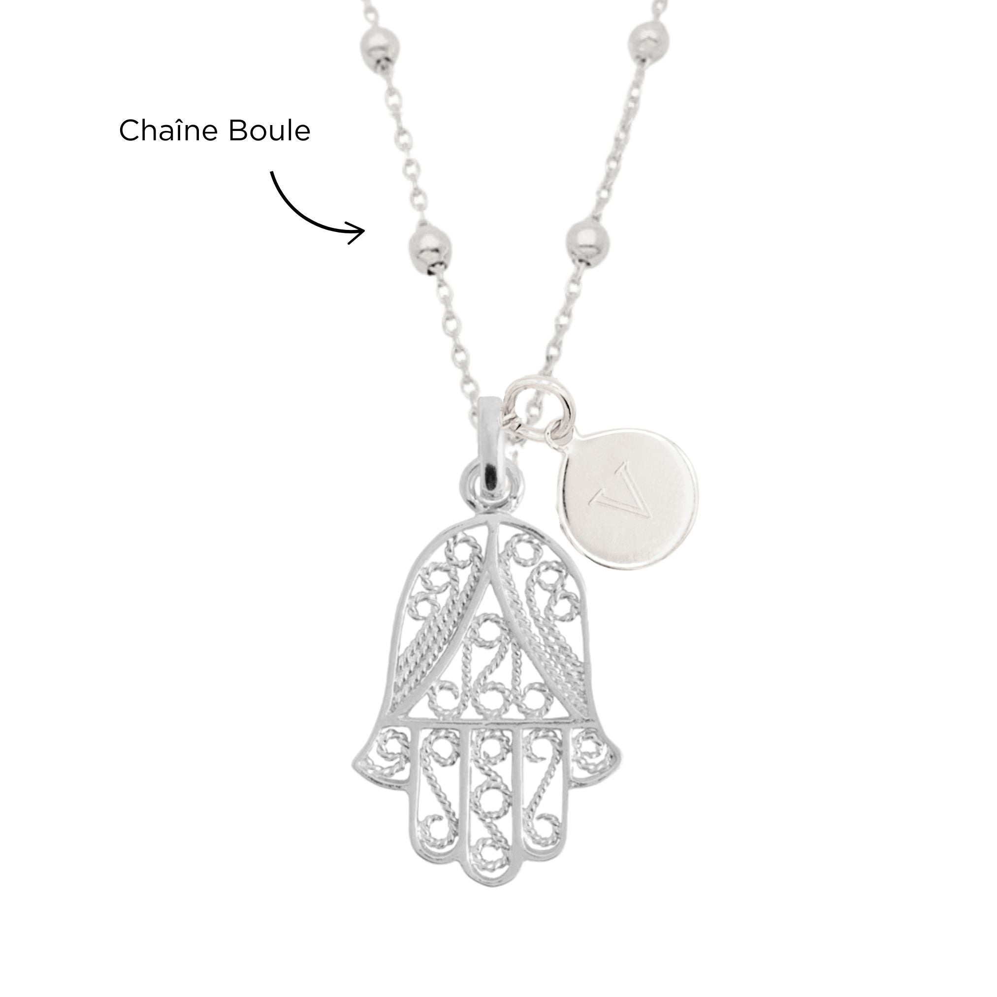 Collier Personnalisé Femme – Main de Fatma & Médaille – Argent 925
