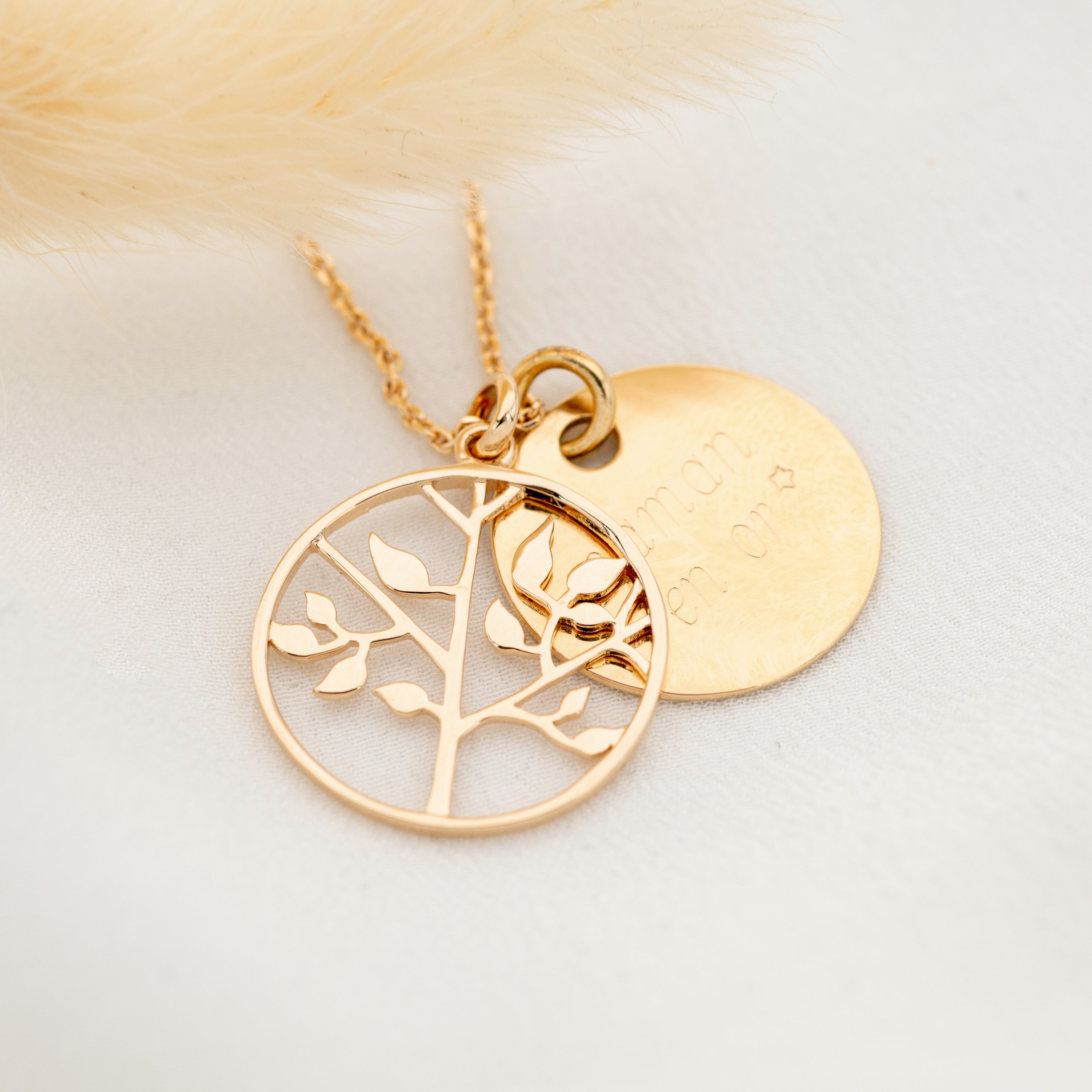 Collier Personnalisé Femme – Arbre de Vie & Médaille – Plaqué Or 18K