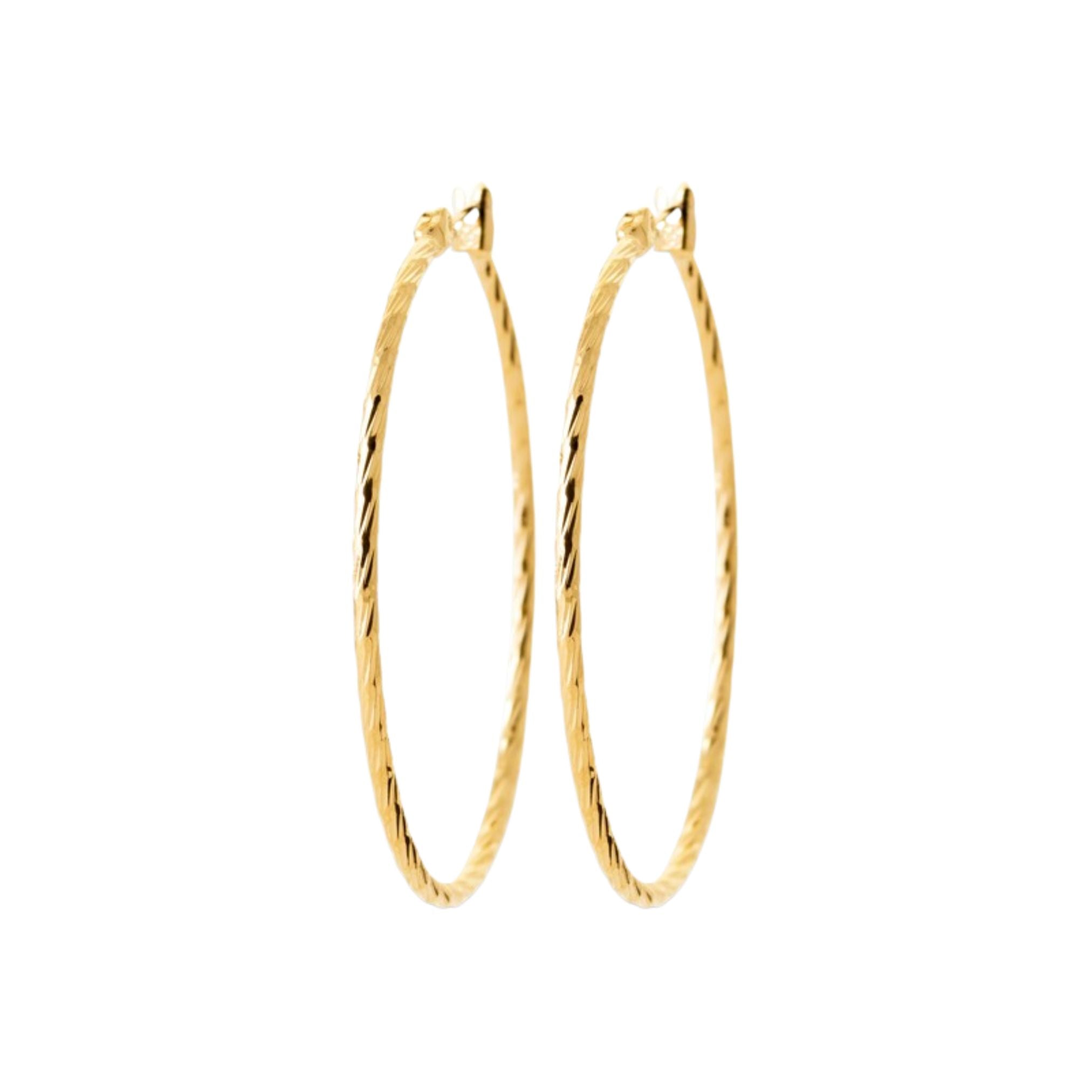 Boucles d'Oreilles - Créoles Fines Torsadées - Plaqué Or