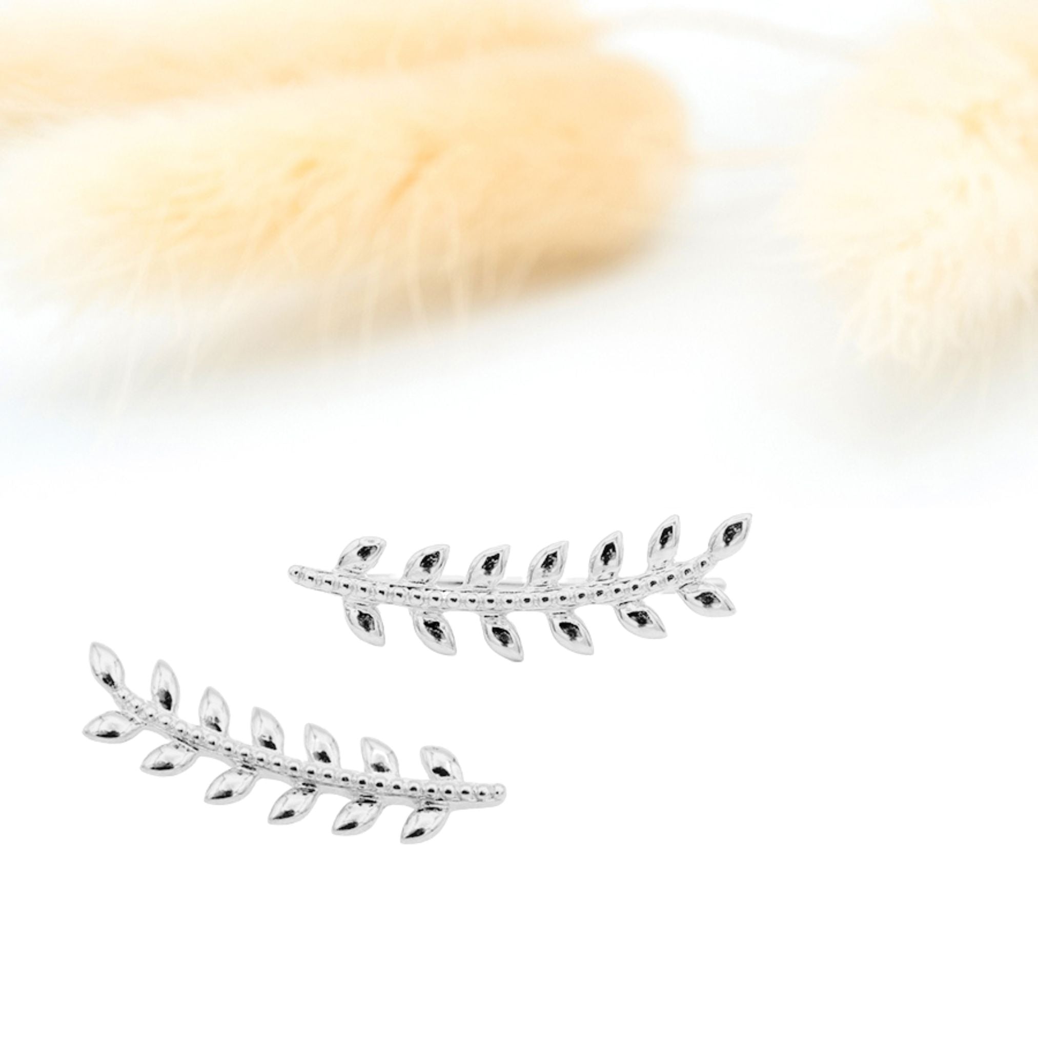 Boucles d'Oreilles Montantes - Lauriers - Argent